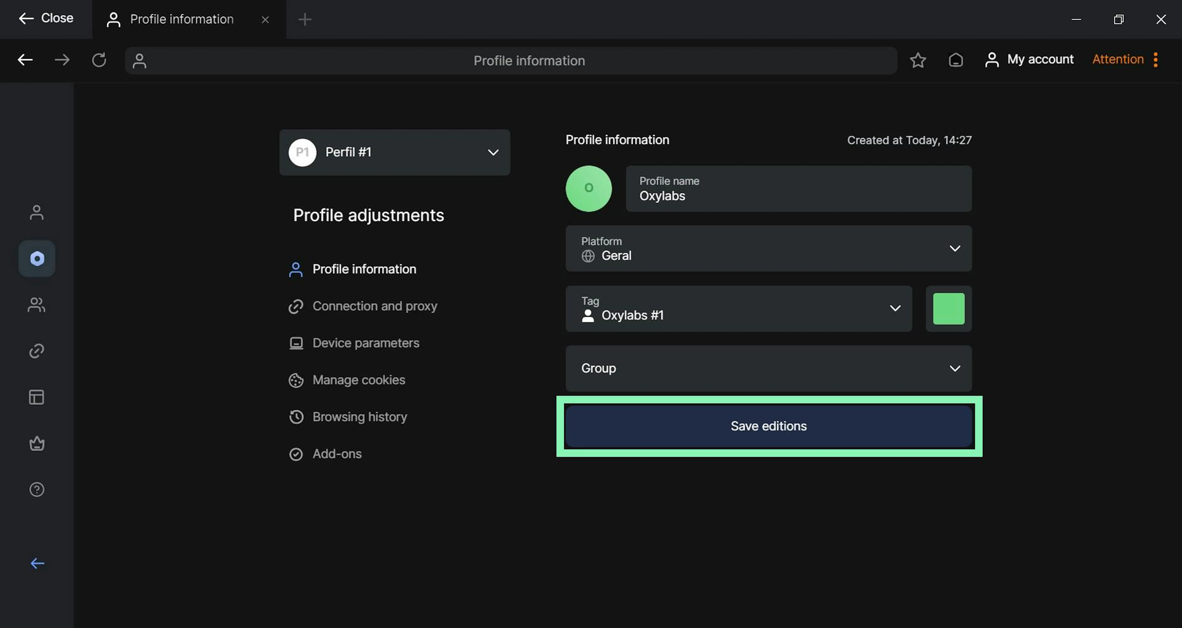 Configuring a browser profile