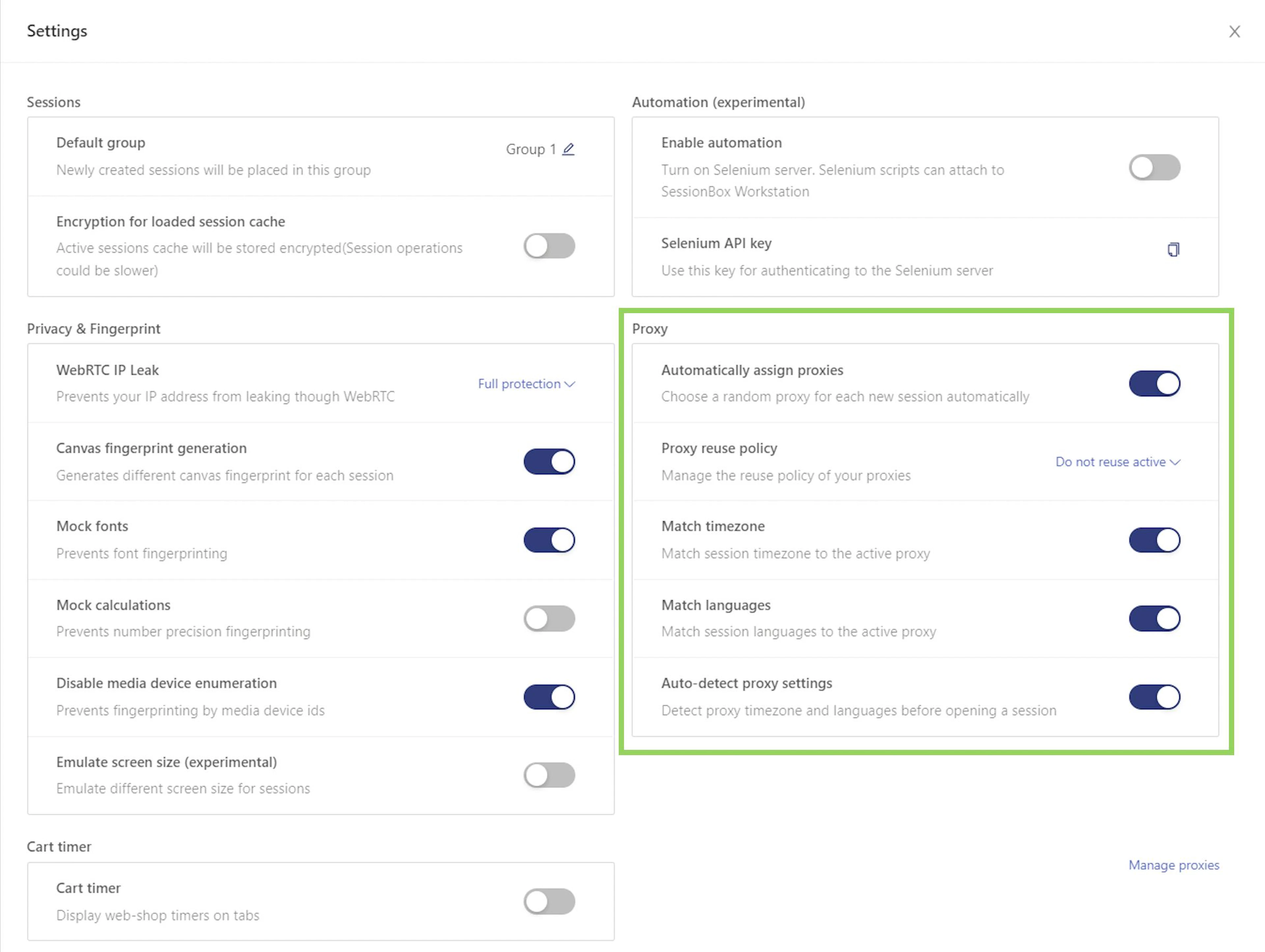 Accessing additional proxy settings