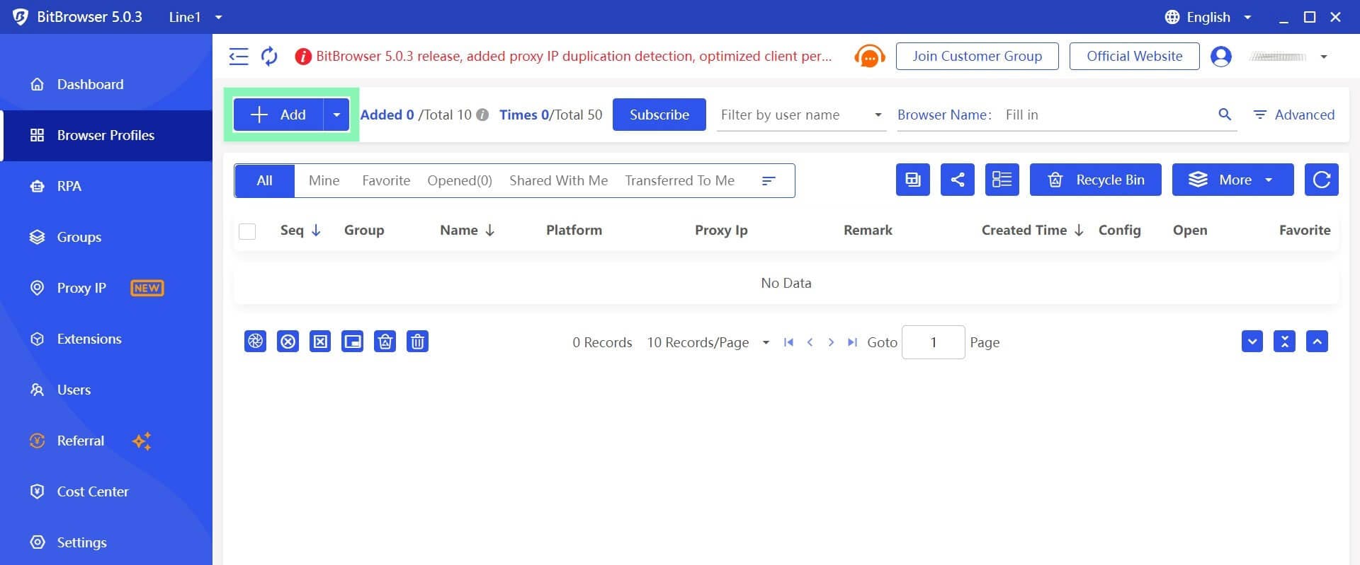 Adding a new browser profile