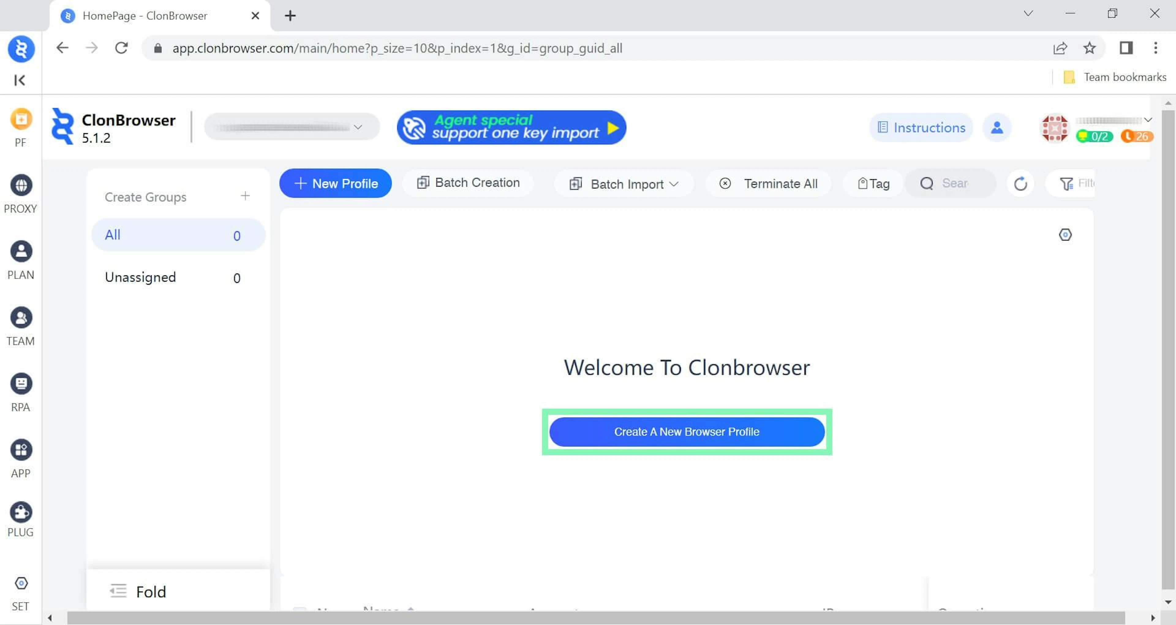Creating a new browser profile