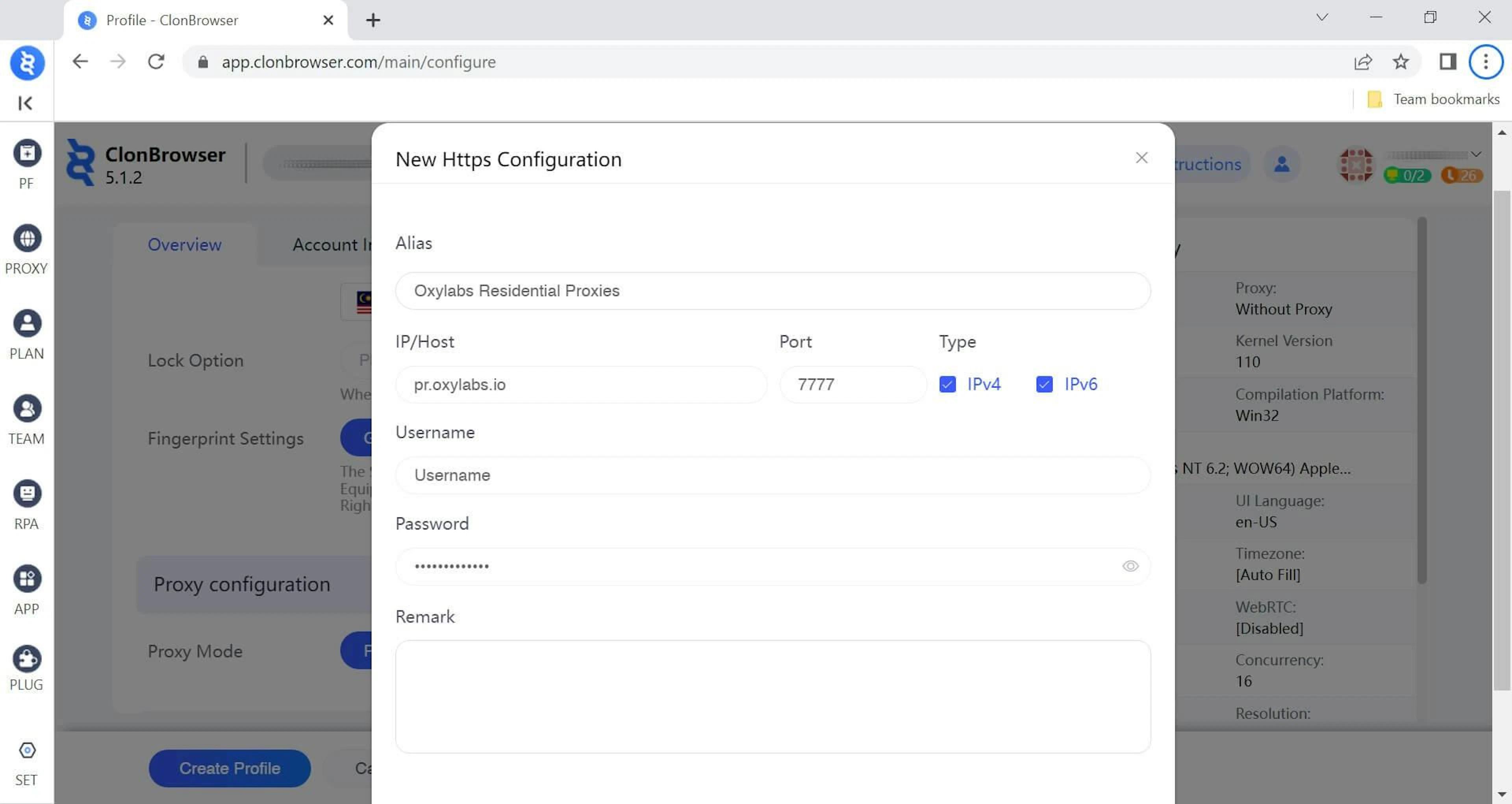 Configuring proxy details