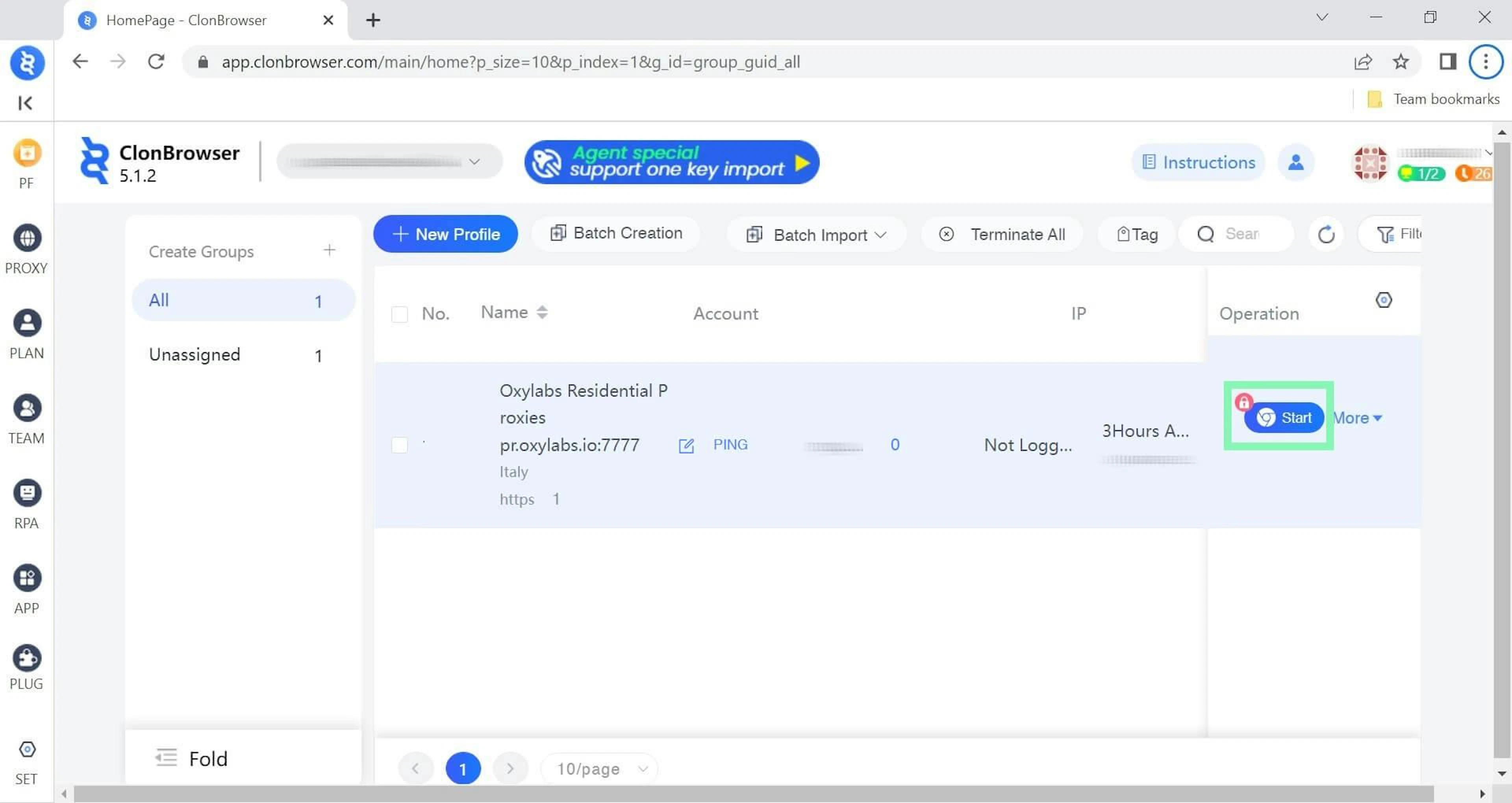 Launching a new browser environment