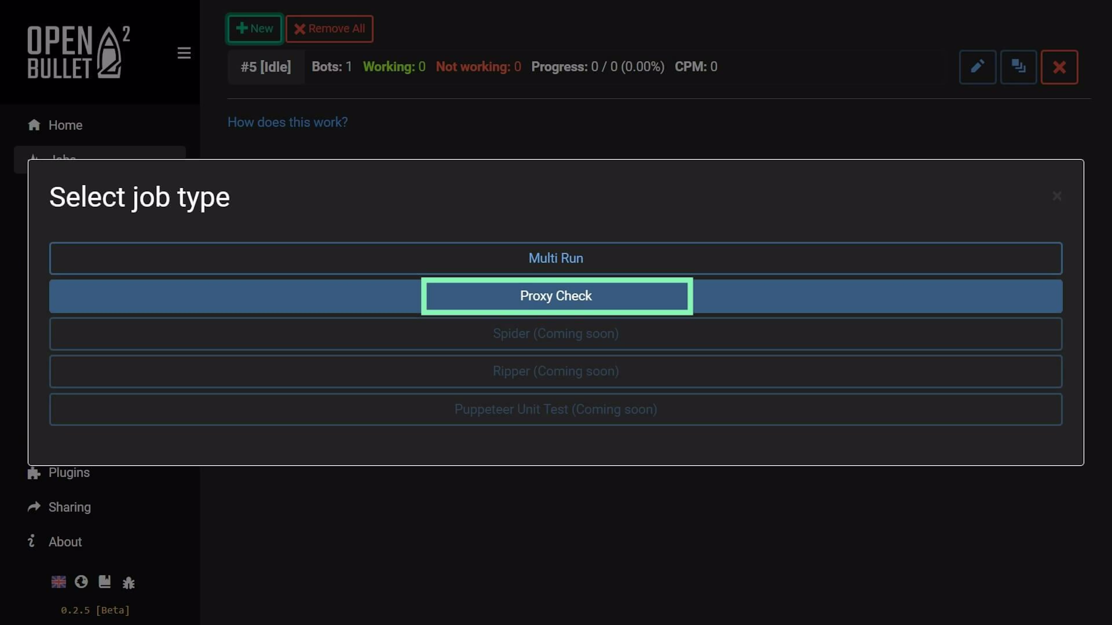 Selecting the Proxy Check job