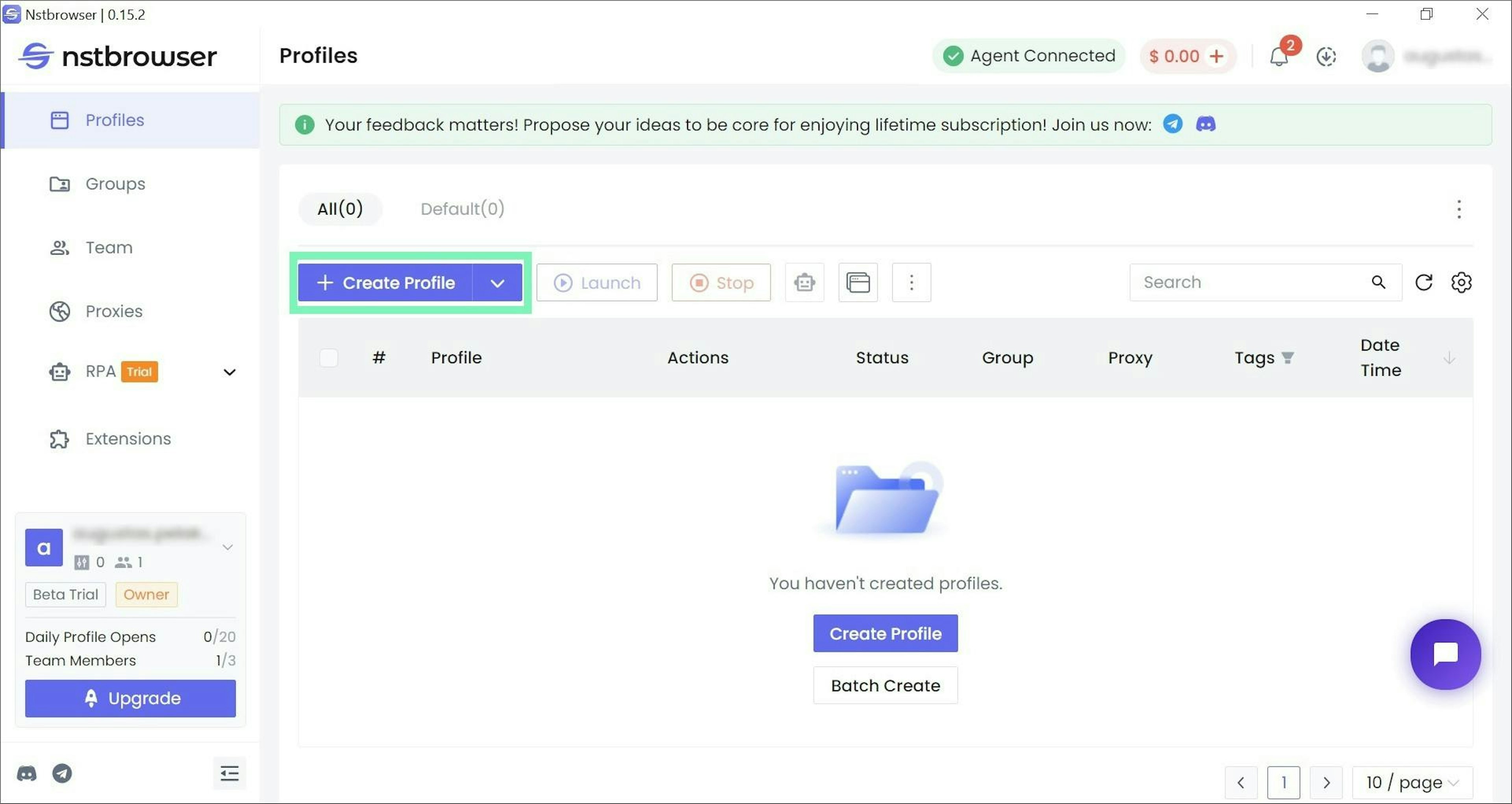 Creating a new browser profile