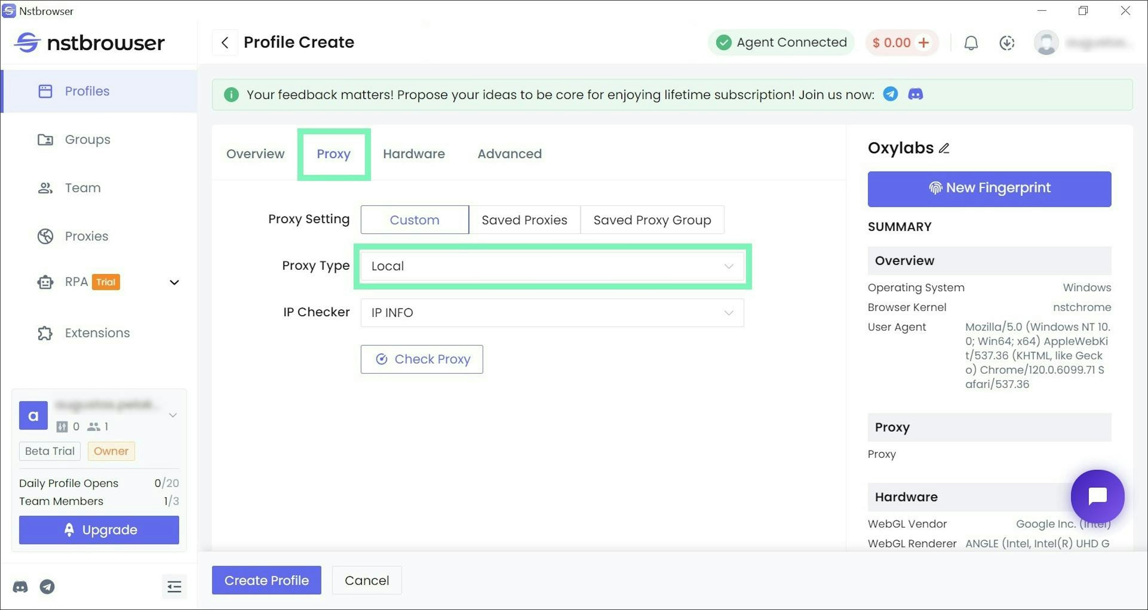 Configuring proxy settings