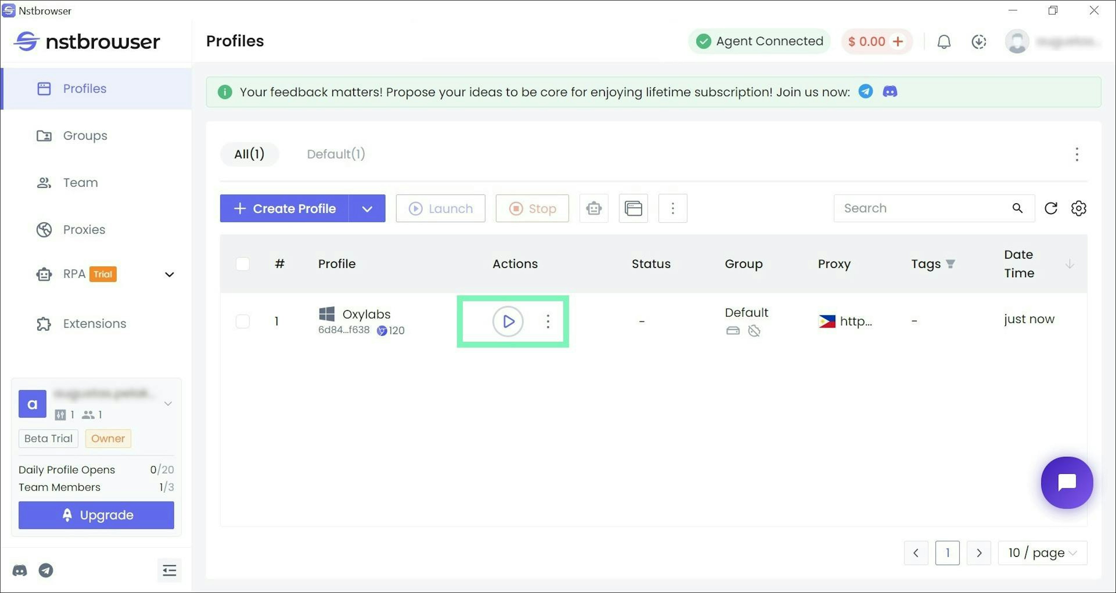 Launching a browser profile