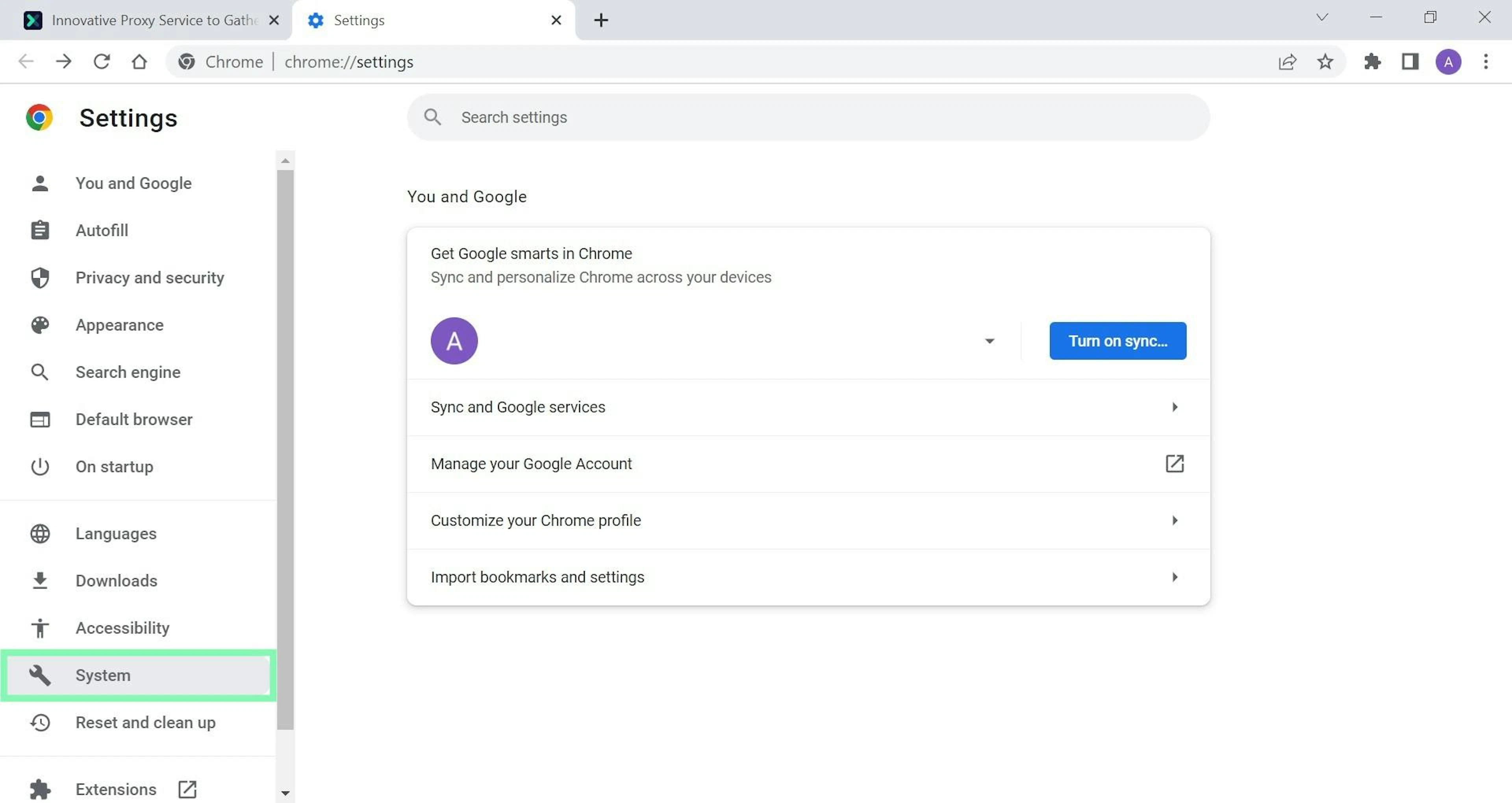 Go to System screenshot