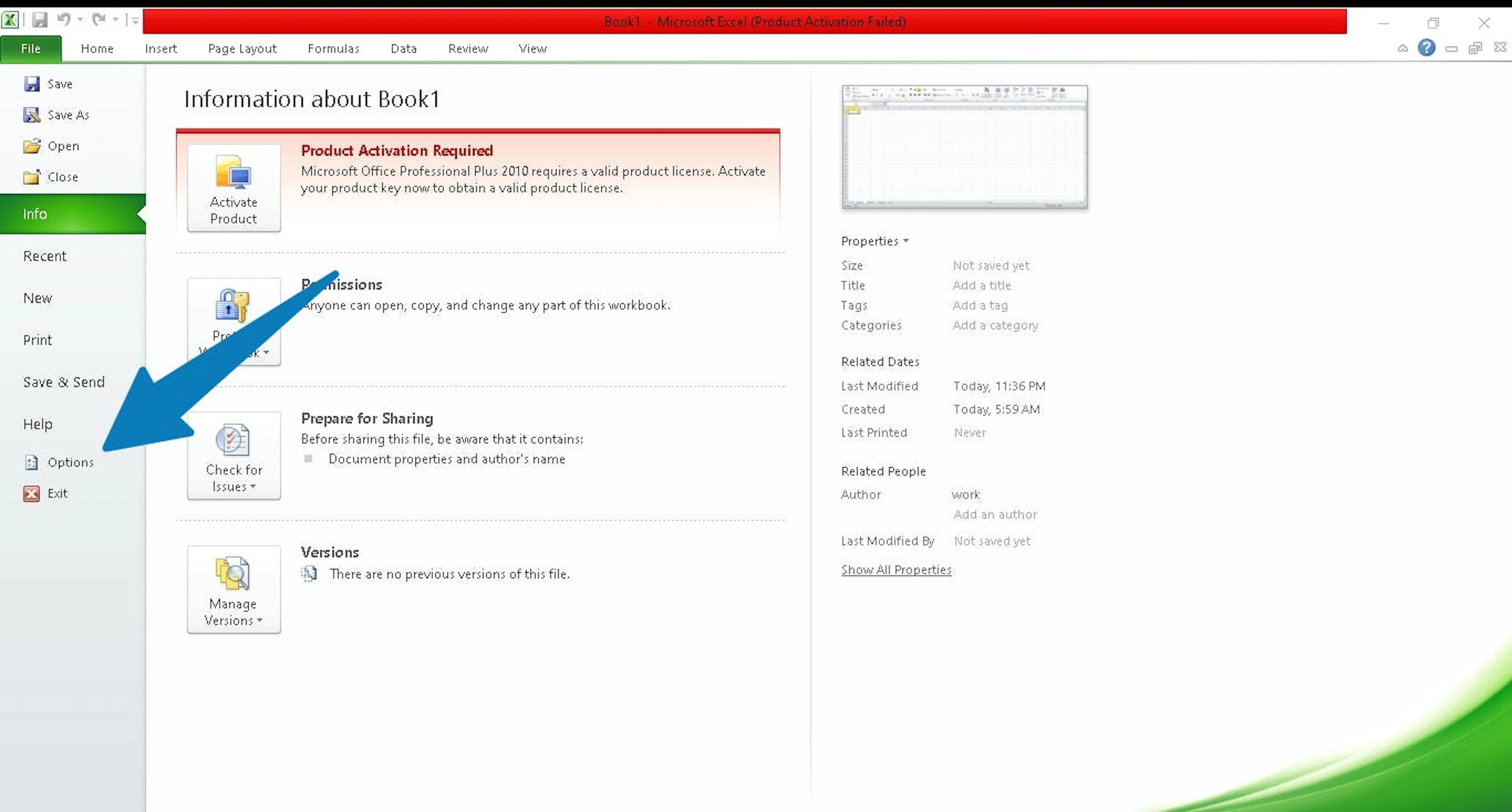 Go to Options to enable developer menu example screenshot