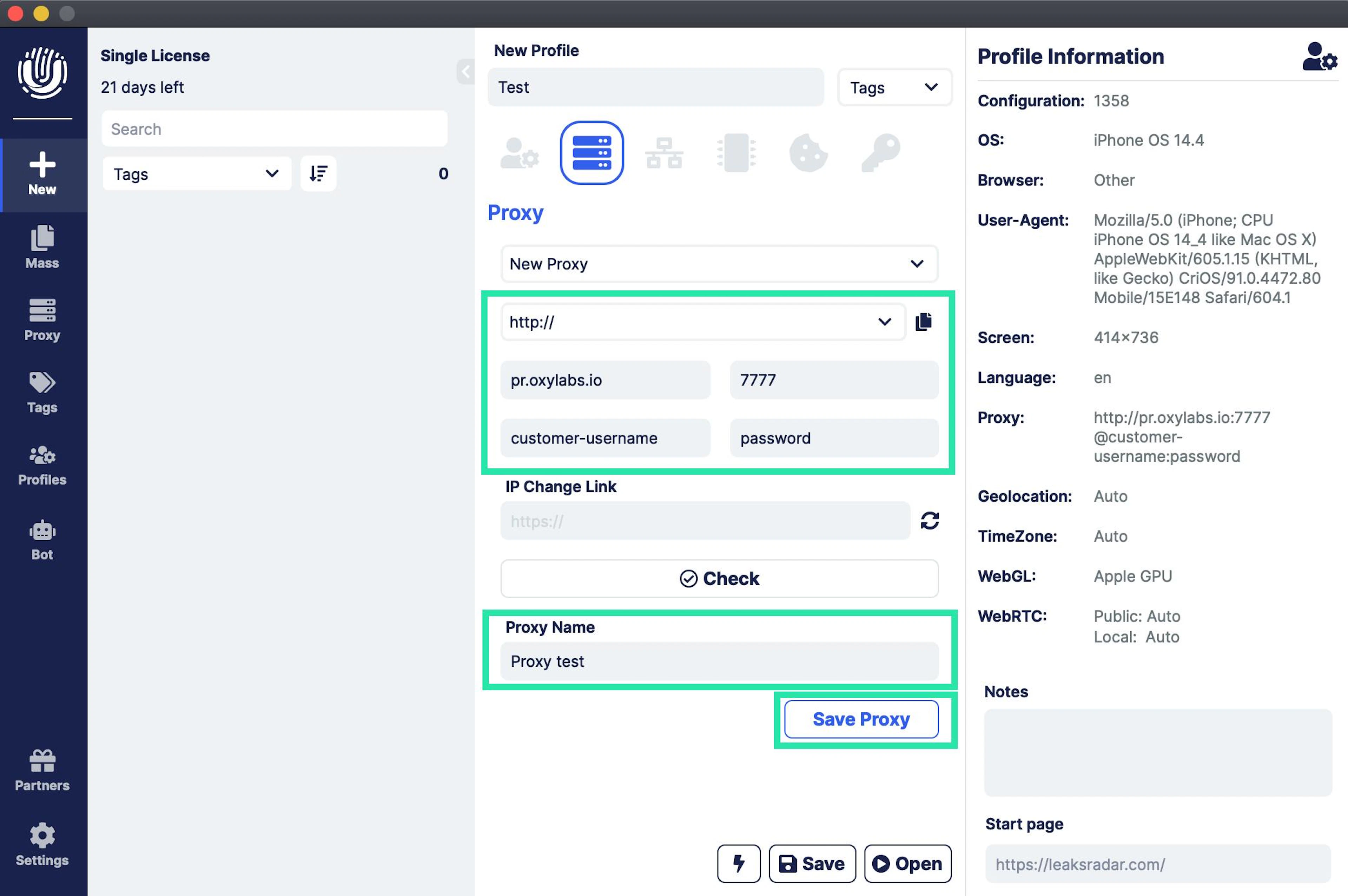 access details for proxy network