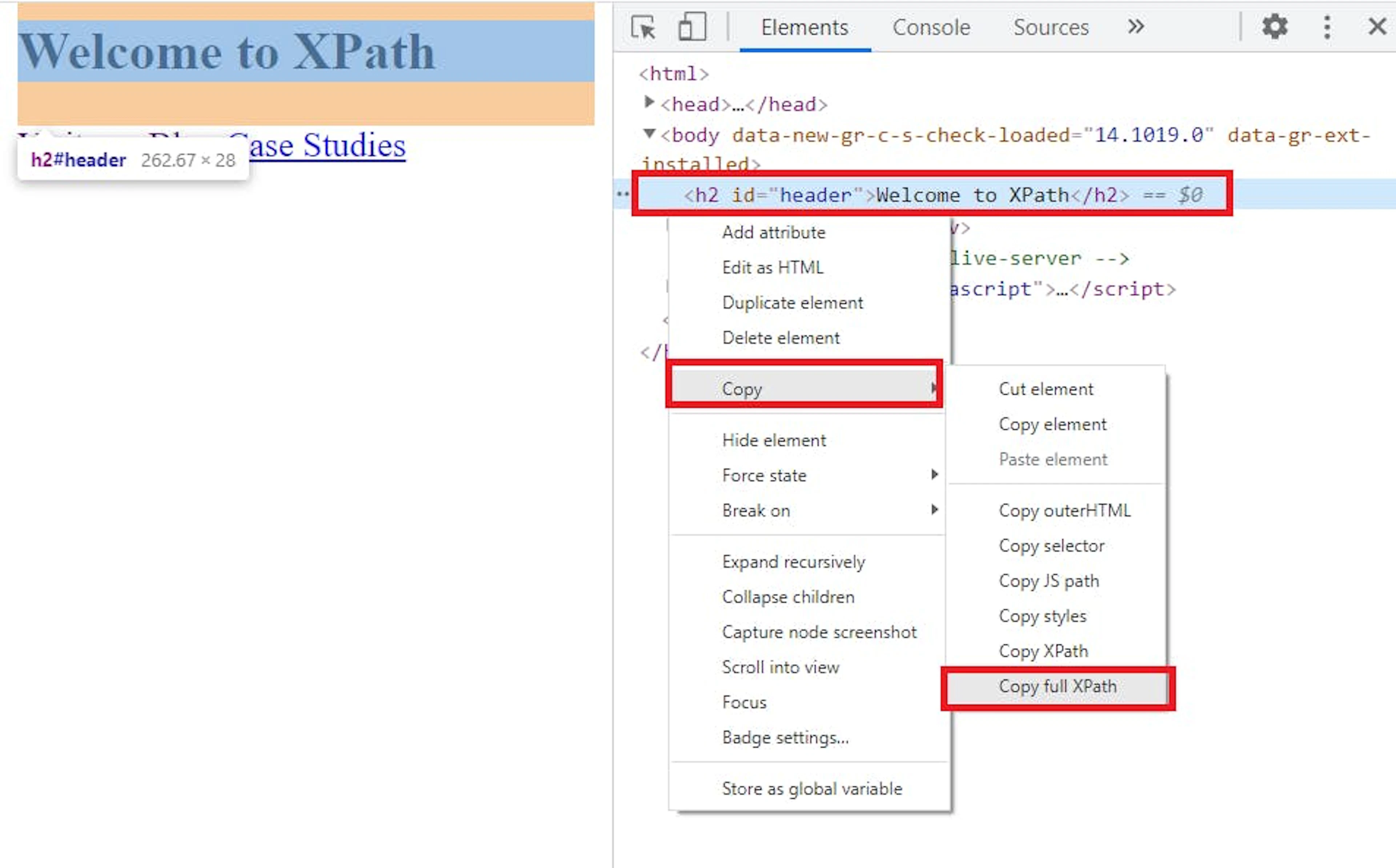Copy full XPath in Chrome