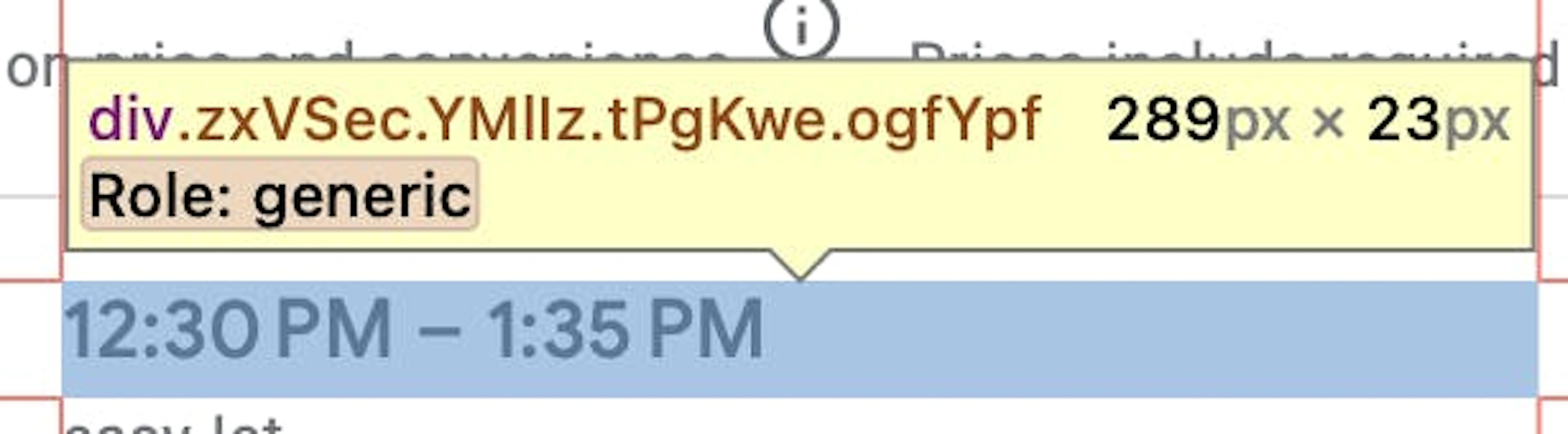Google flight scraper python tutorial step 4 – selecting the div that contains only the time, called zxVSec