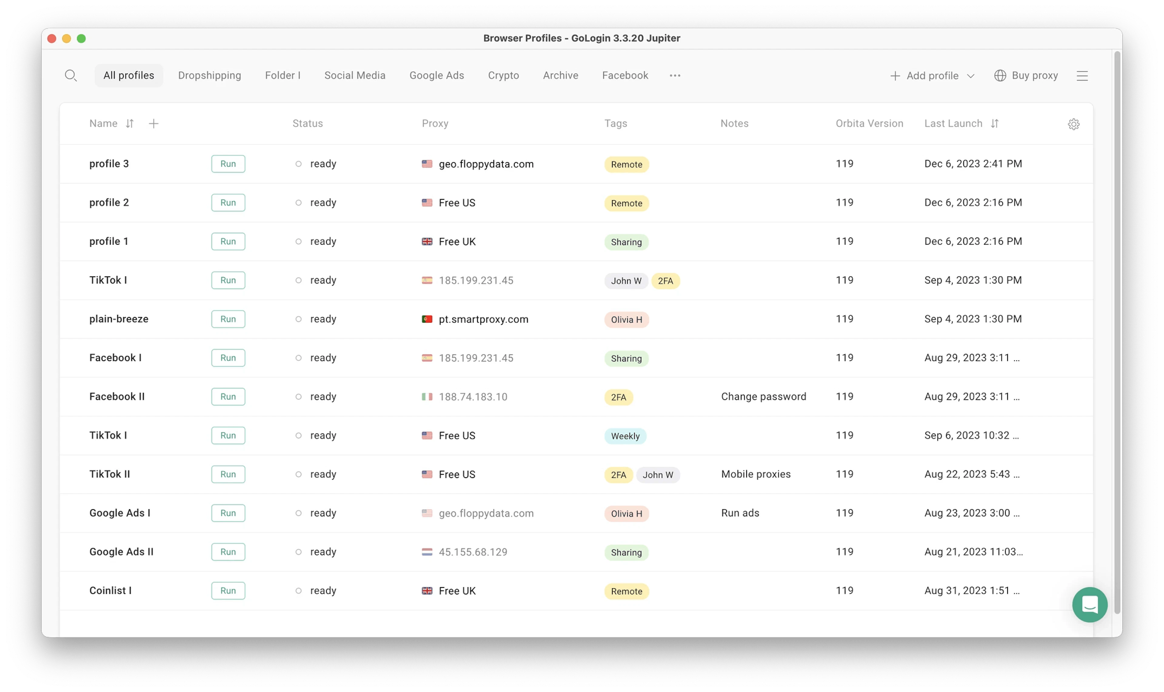 GoLogin Dashboard