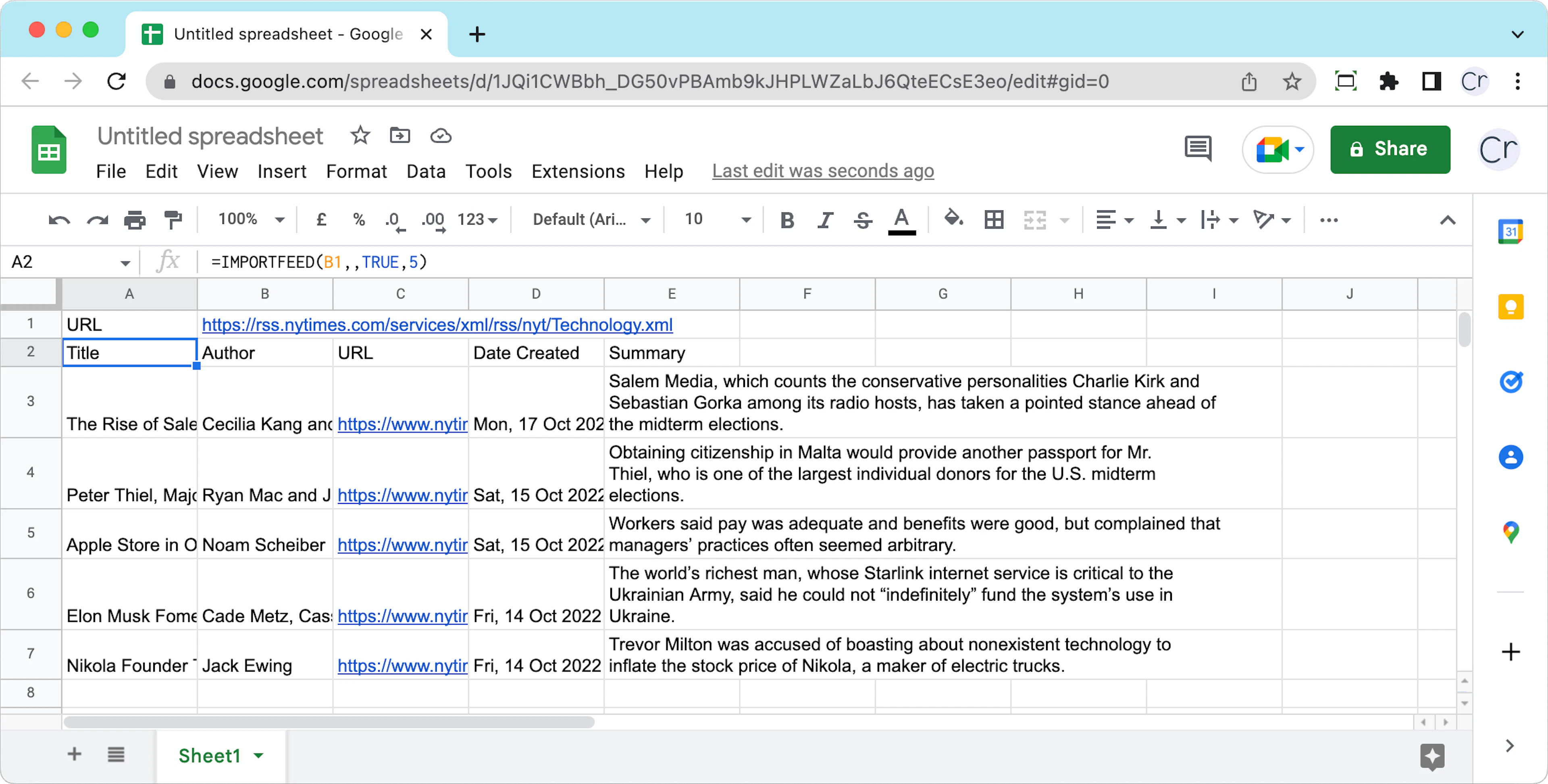 Imported data with headers