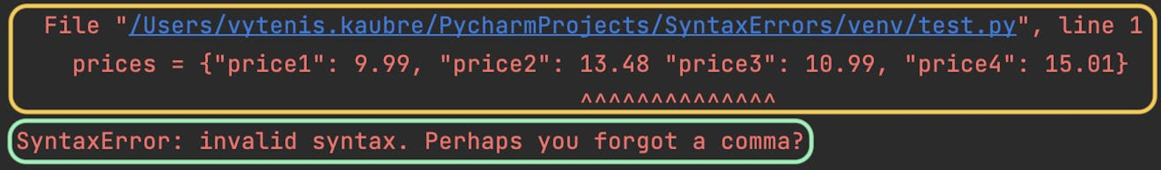 Python SyntaxError message