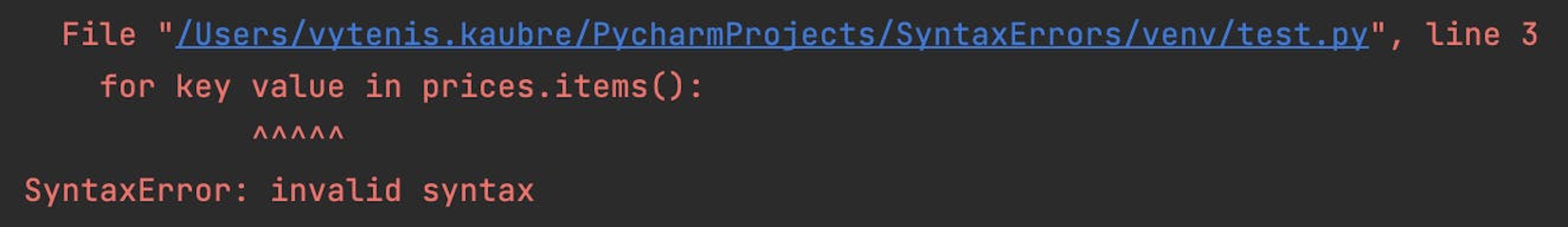 Python SyntaxError message