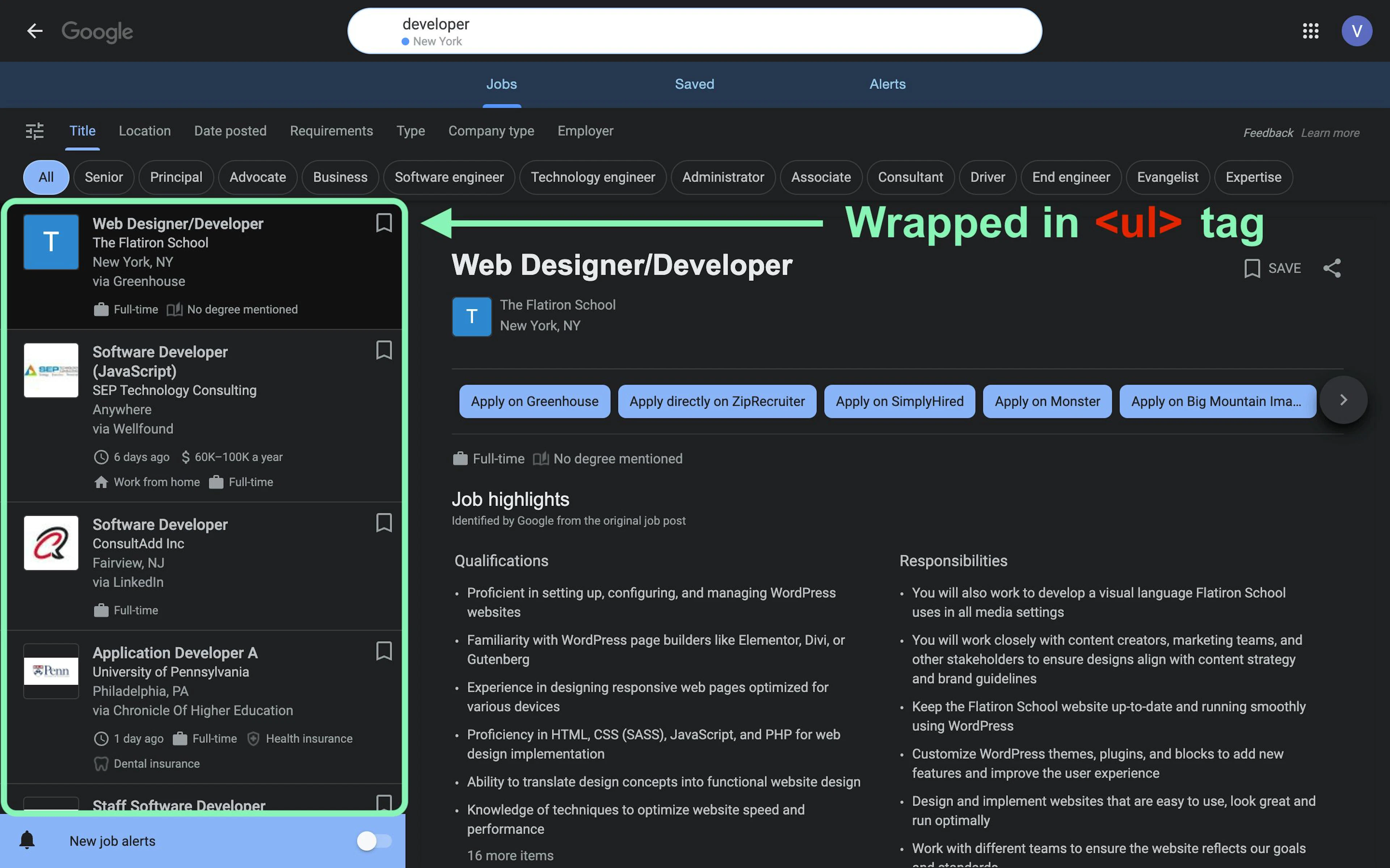 Overviewing the Google Jobs site structure