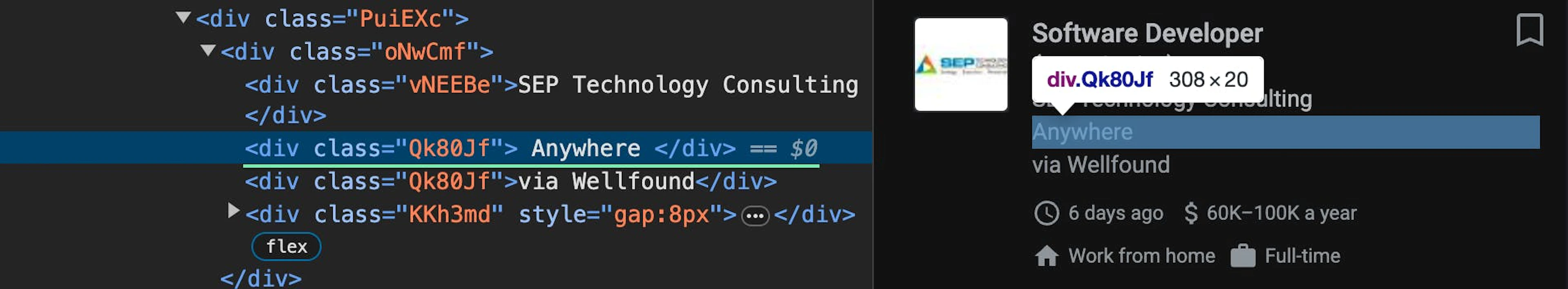 Finding the job location selector in the HTML
