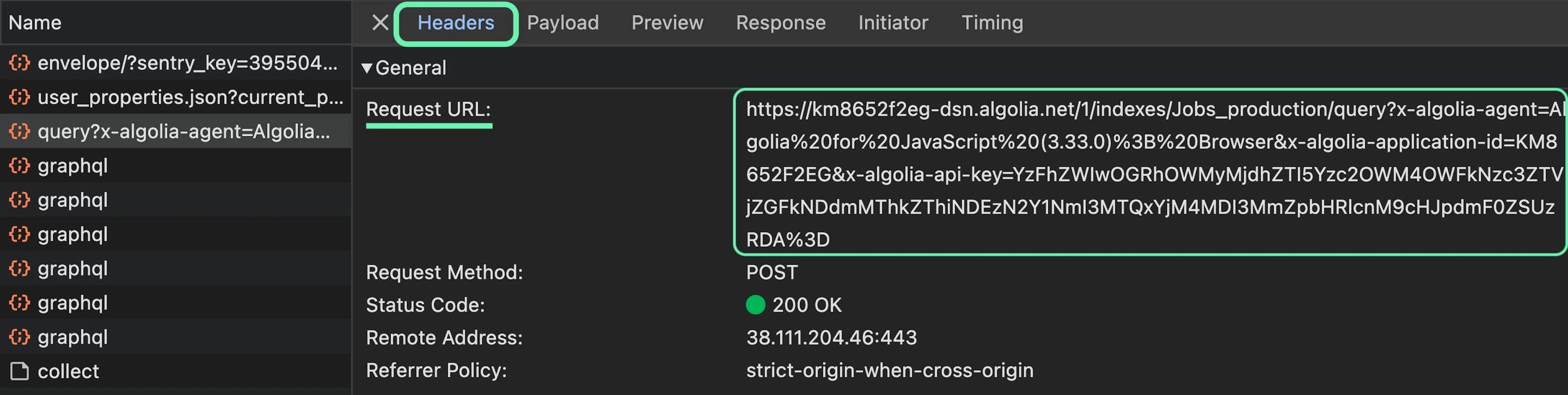 Viewing the resource URL via Developer Tools