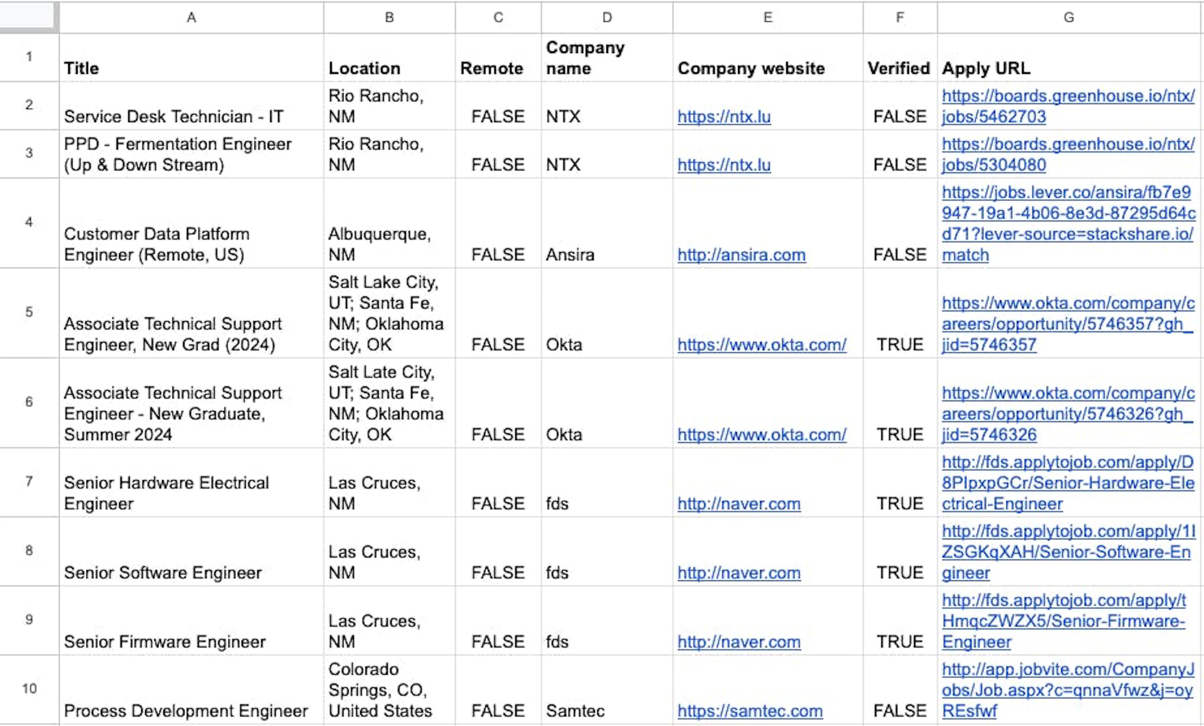 Viewing the saved CSV file via Google Sheets