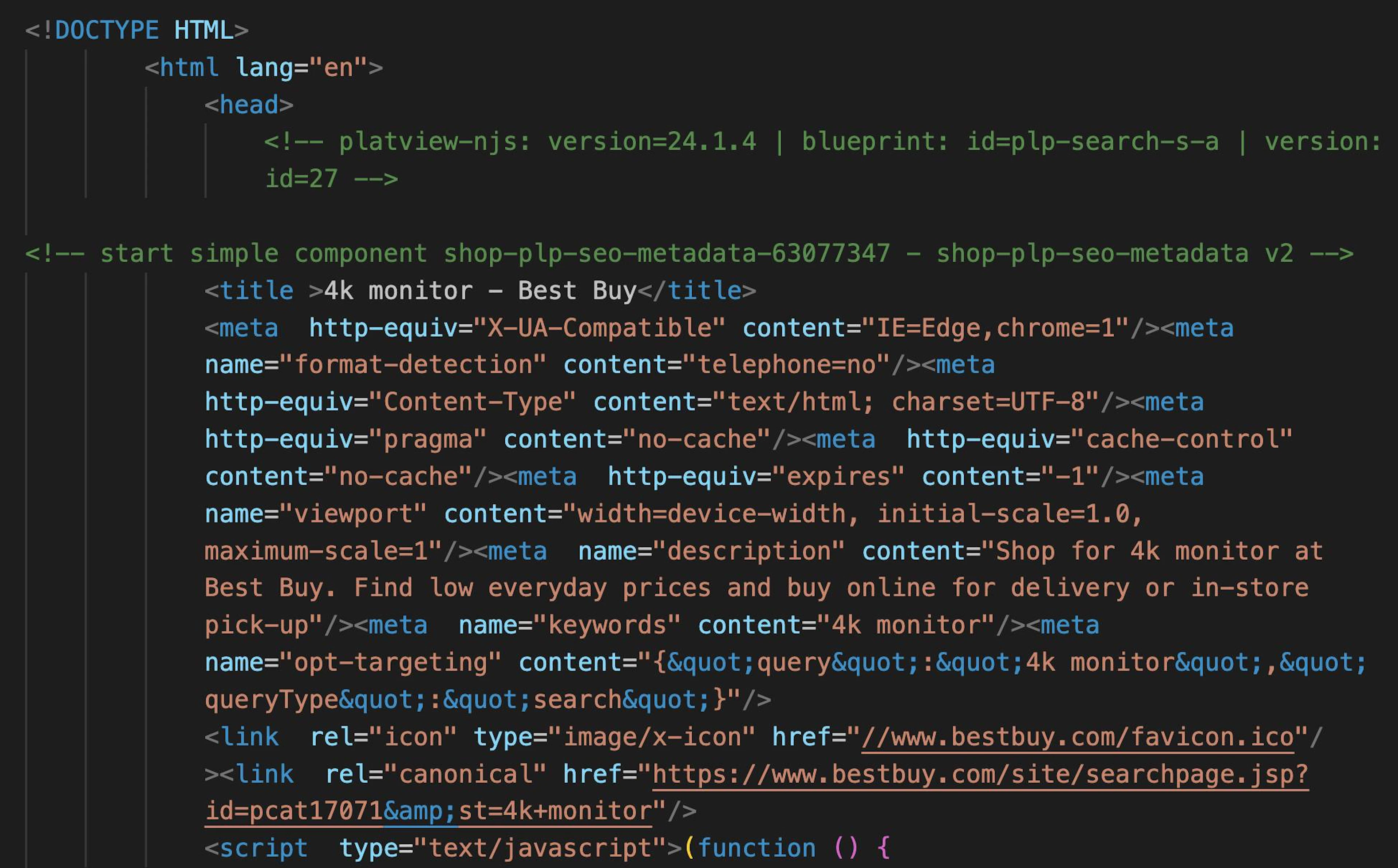 An HTML file with HTML content for bestbuy pages