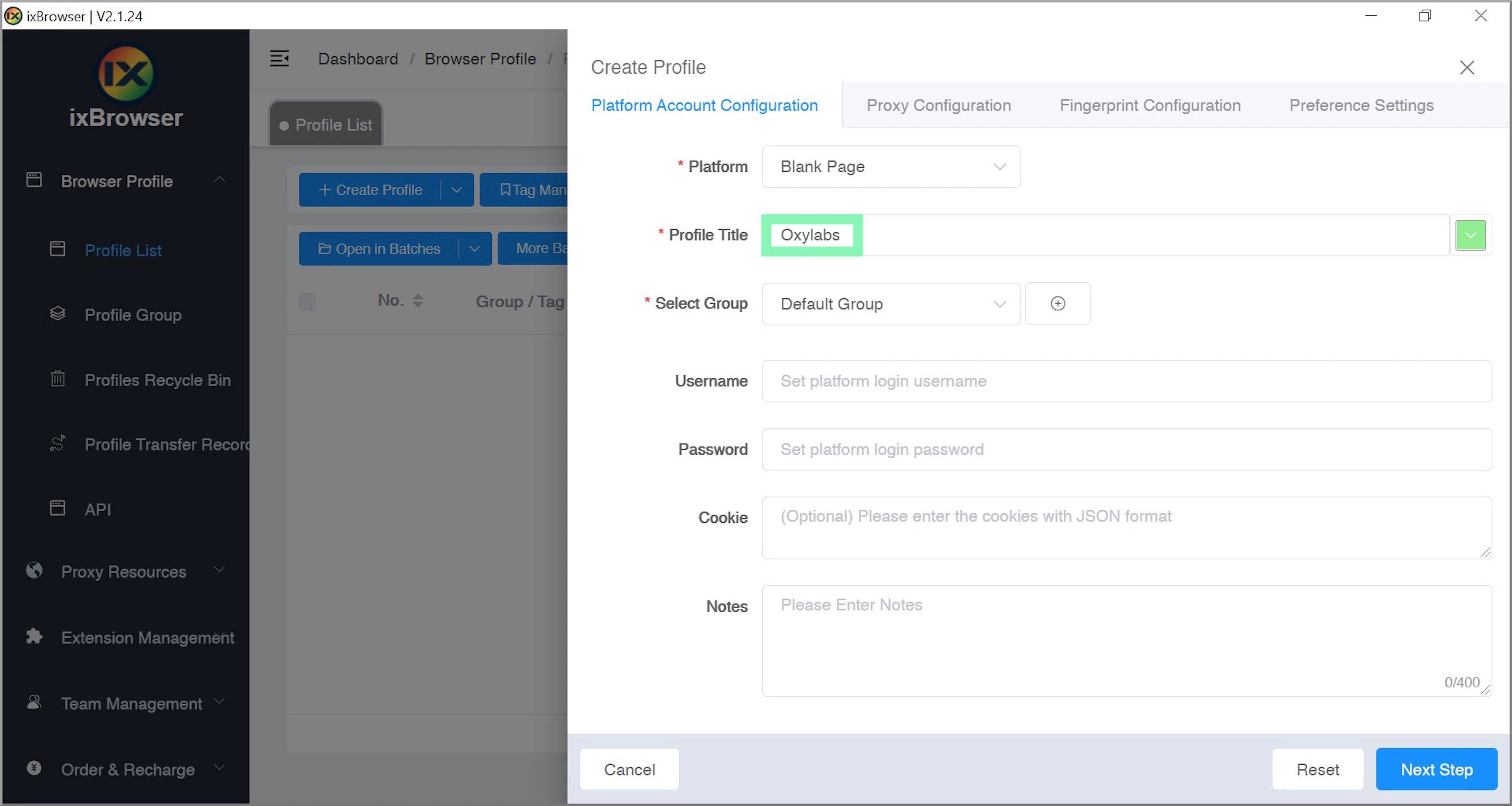 Configuring profile details
