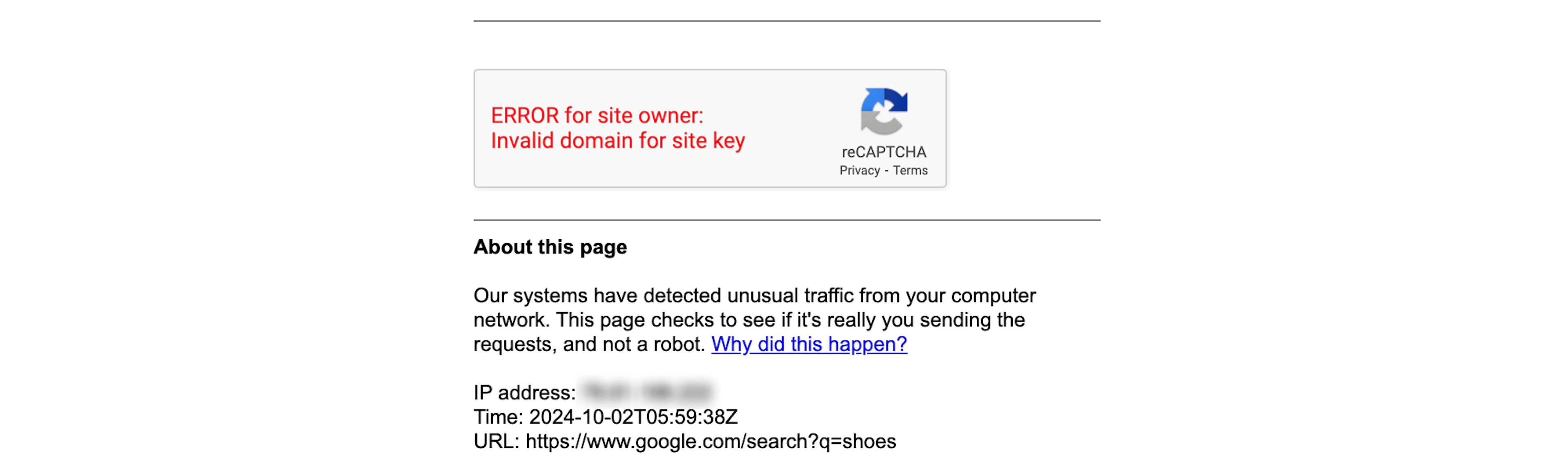 Loading the scraped HTML document in a browser to see the CAPTCHA.