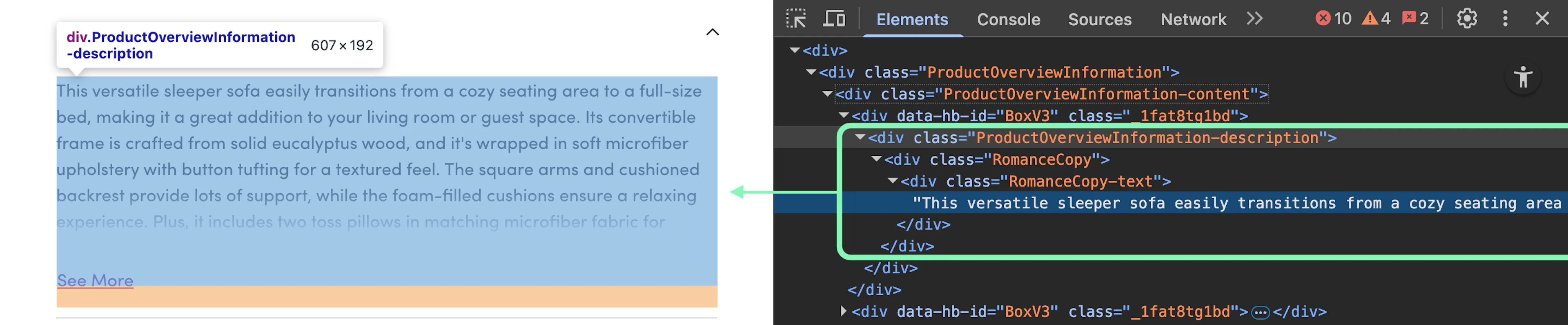 Inspecting the description element