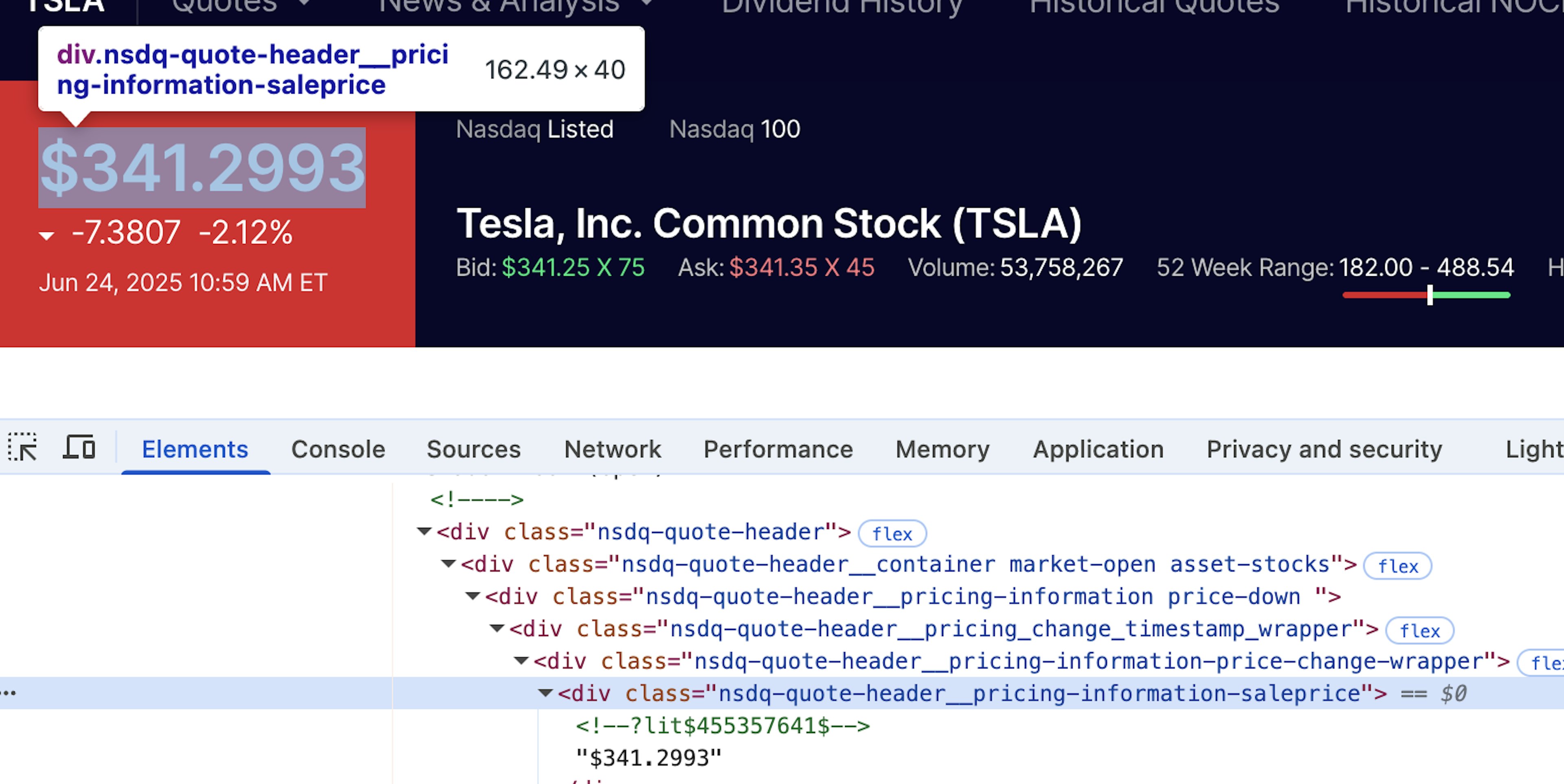 nasdaq web scraping tutorial – getting the price