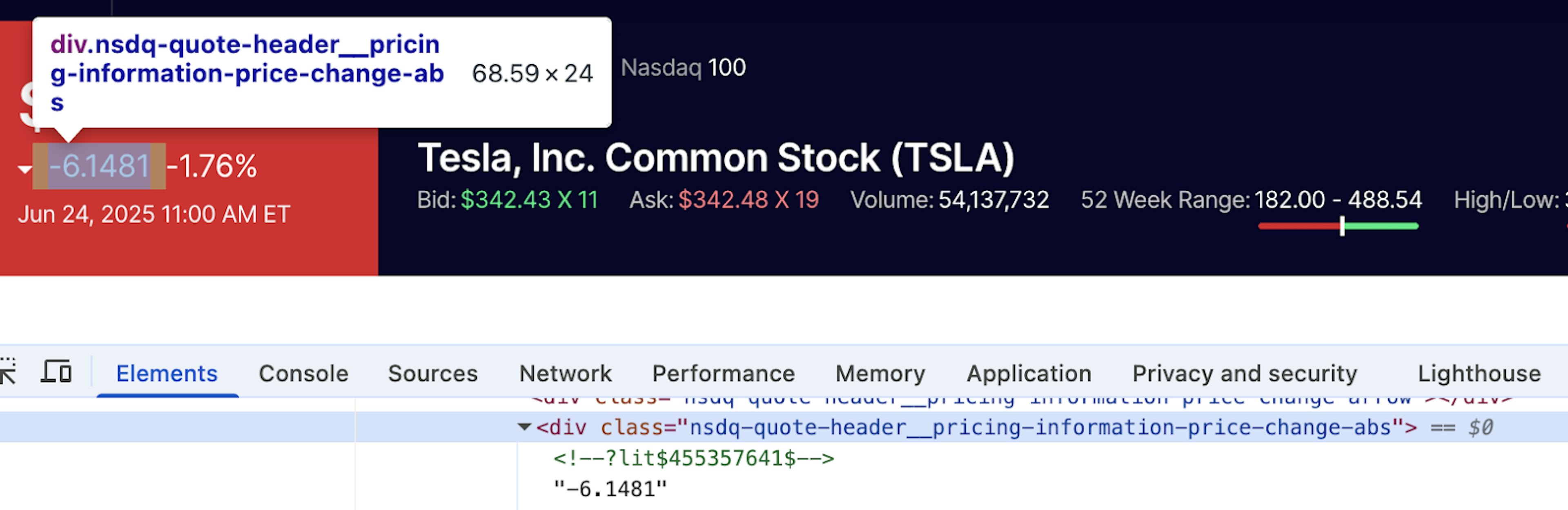 nasdaq reliable stock market data extraction tutorial – locating price change