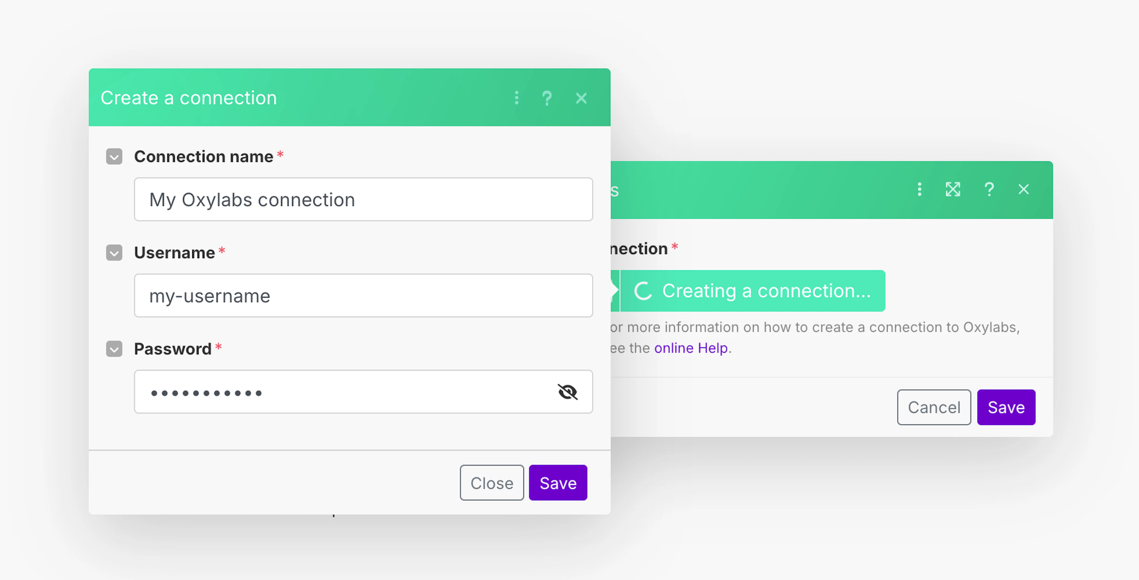 Creating a connection for Oxylabs