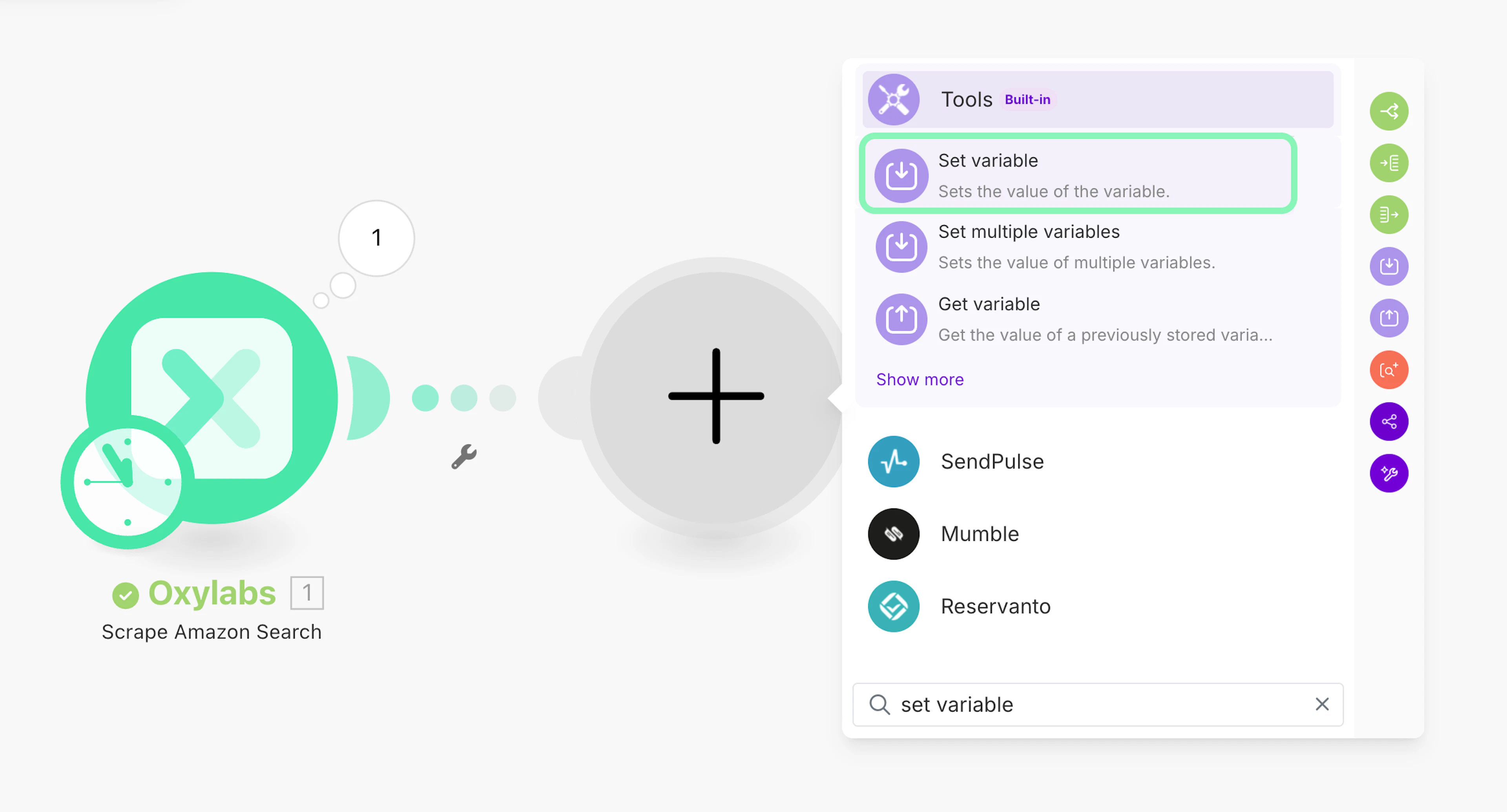 Adding the Set variable tool