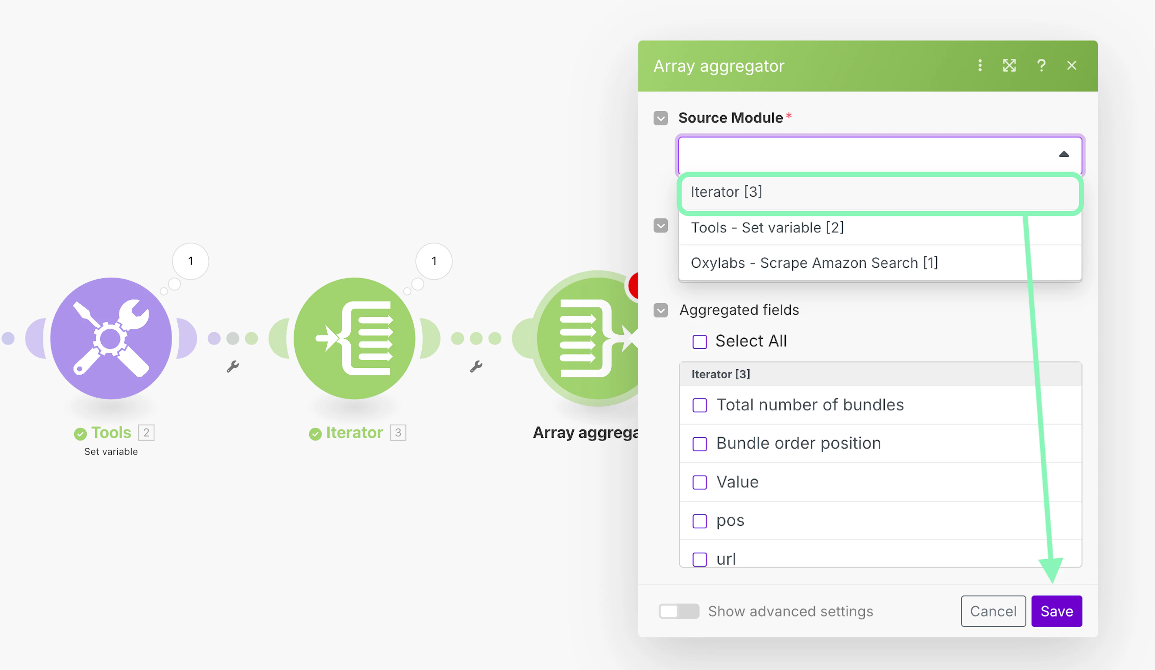 Setting up Array aggregator