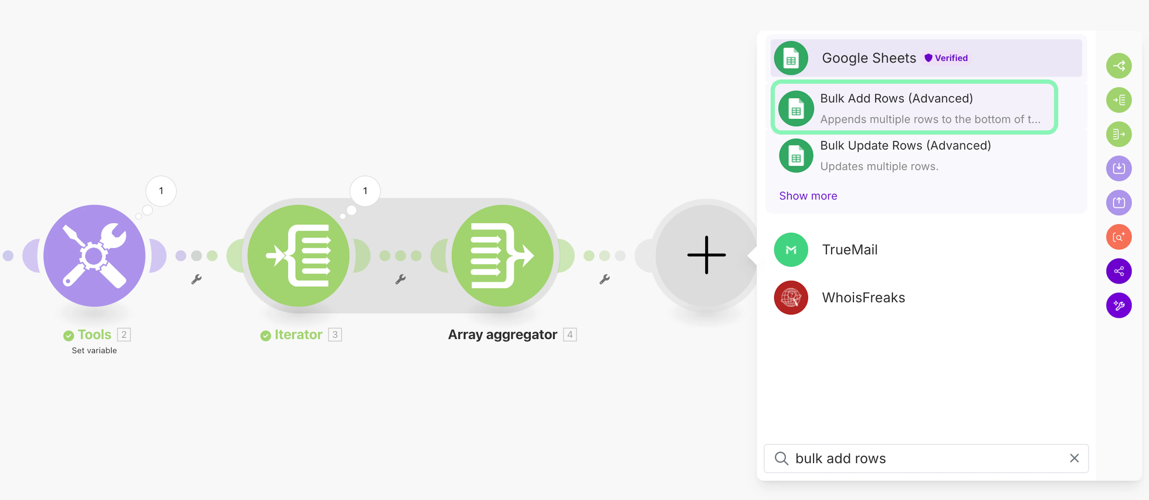 Finding Google Sheets "Bulk Add Rows" module