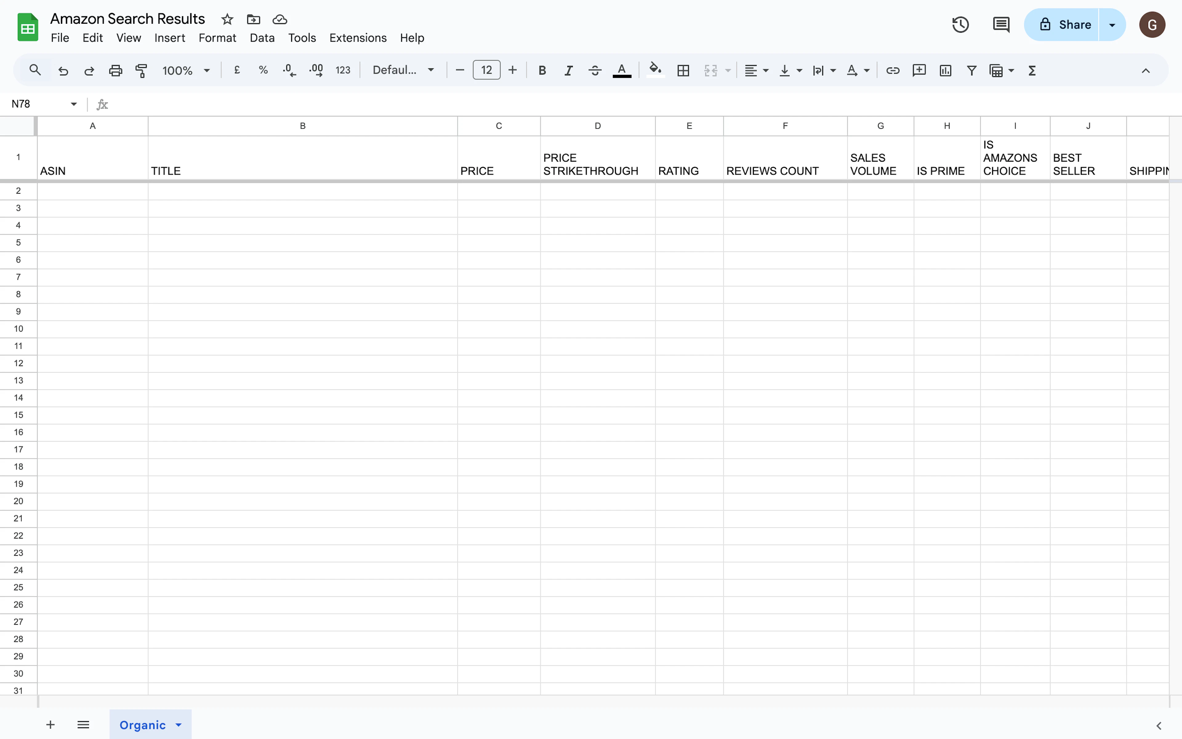 Viewing the prepared spreadsheet