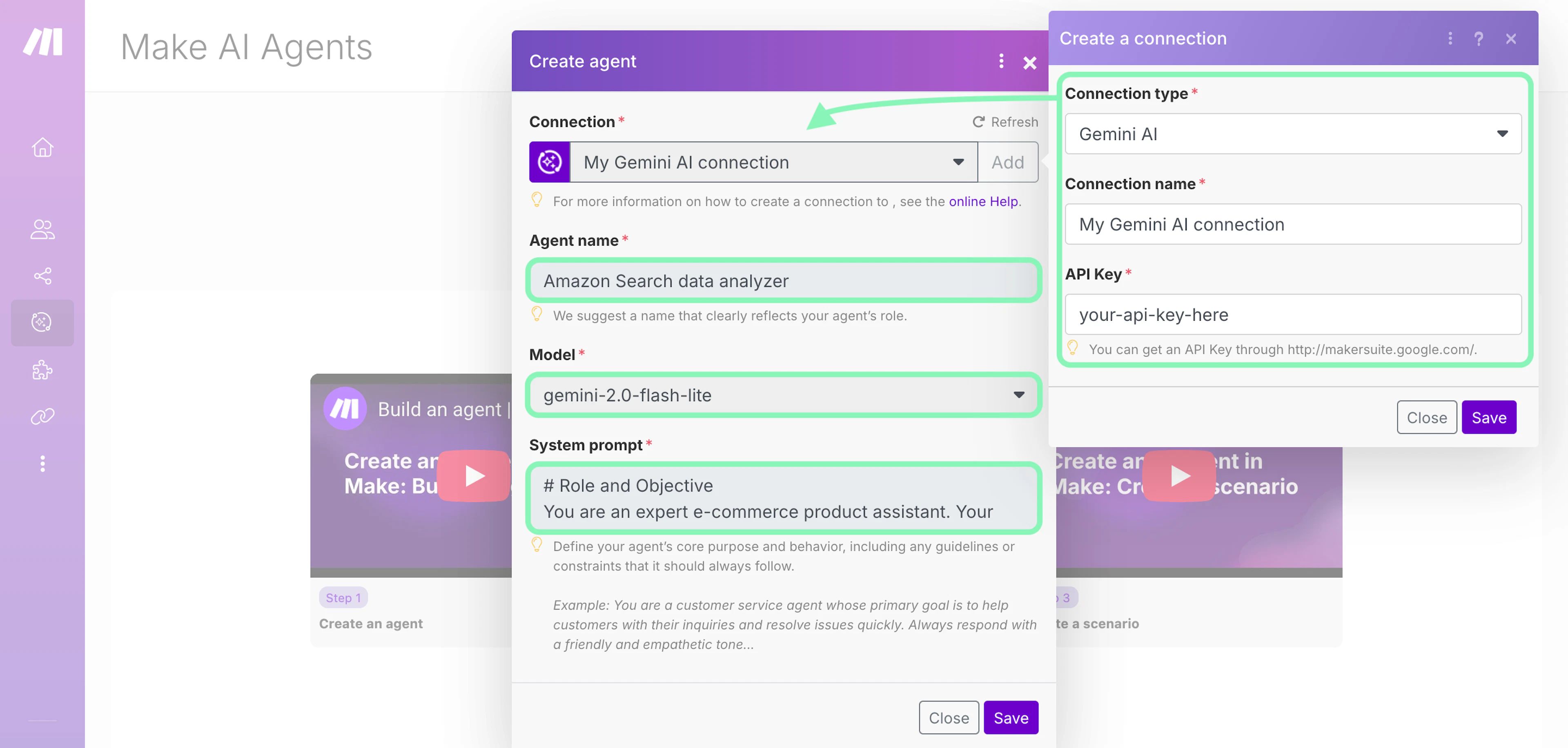 Setting up AI agent with Make
