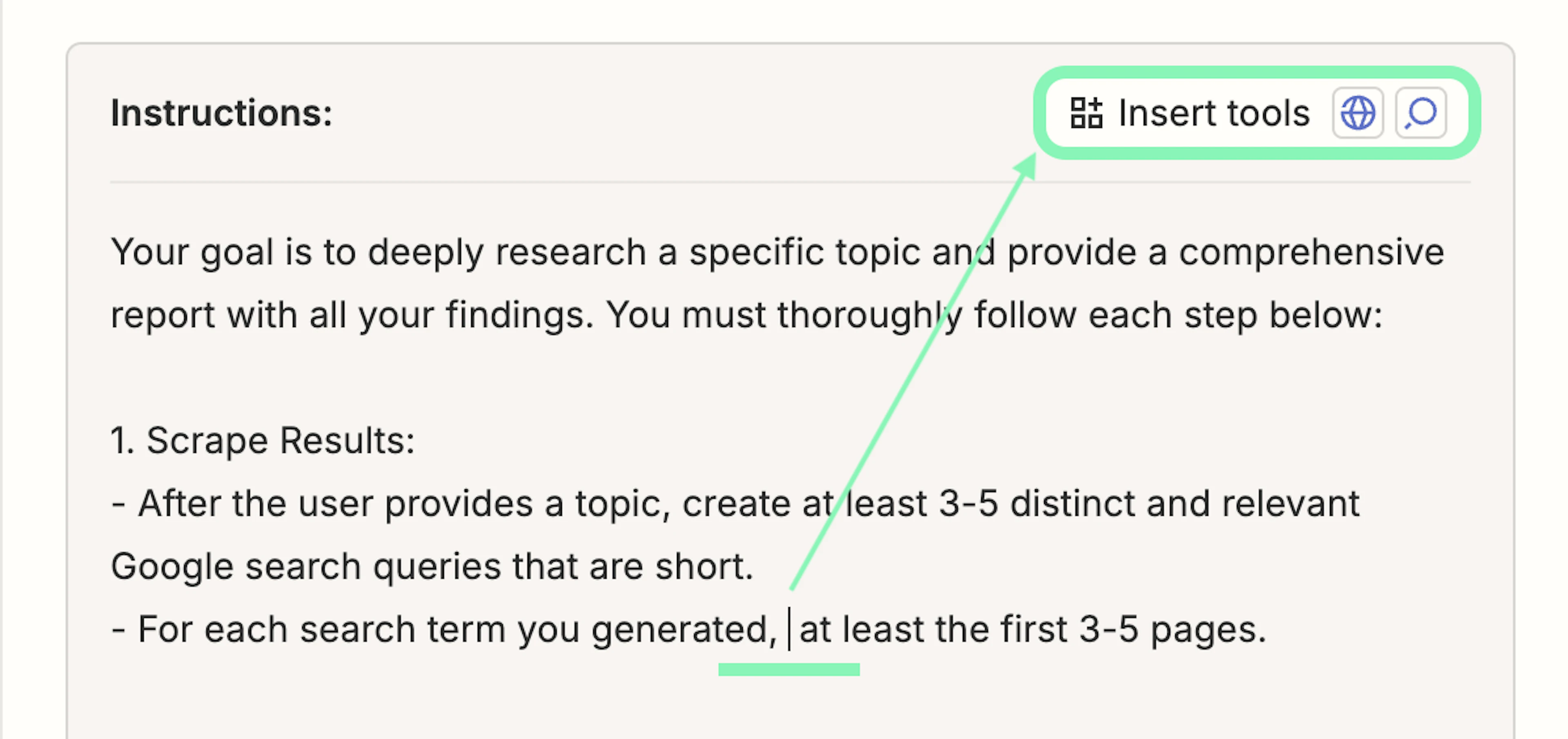 Inserting the "Oxylabs: Search on Google" tool