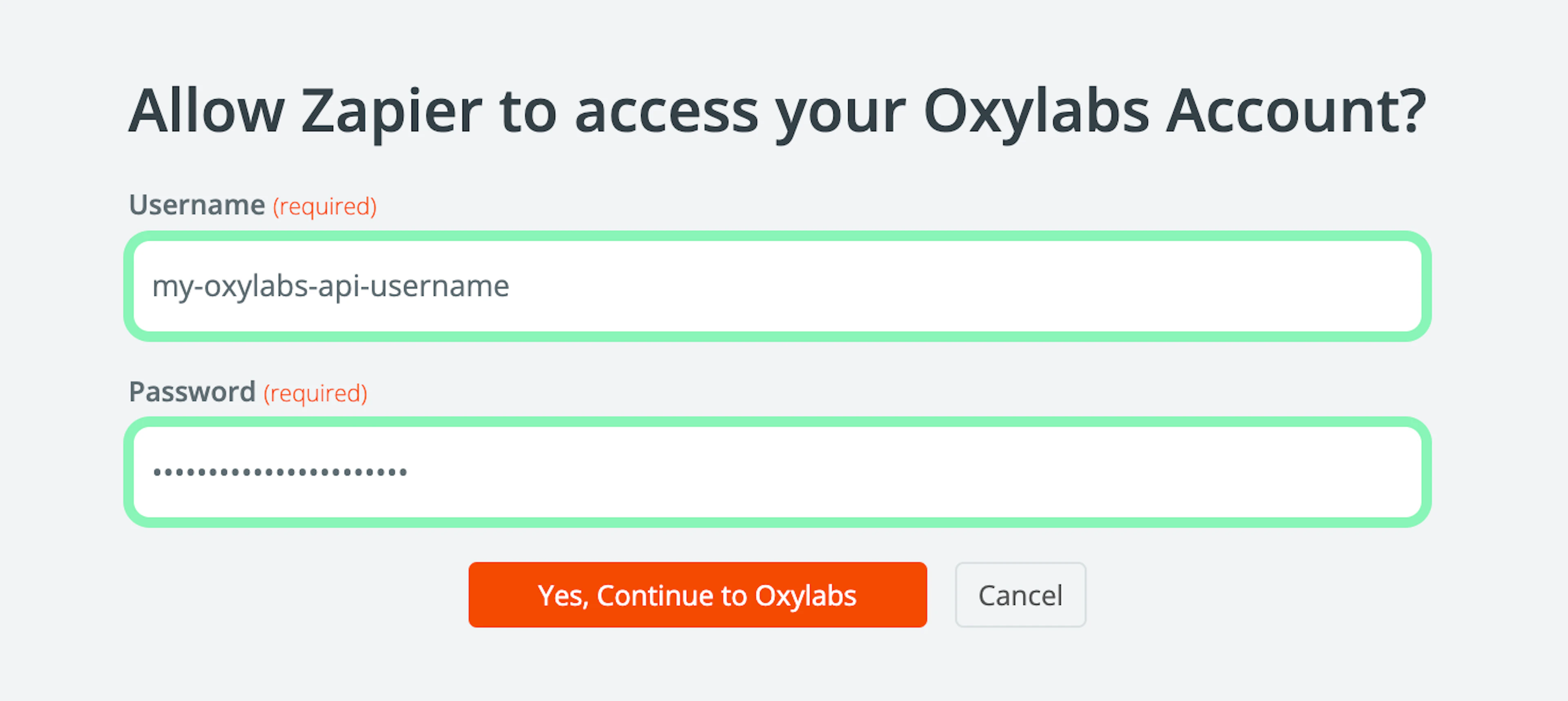 Entering Oxylabs Web Scraper API username and password