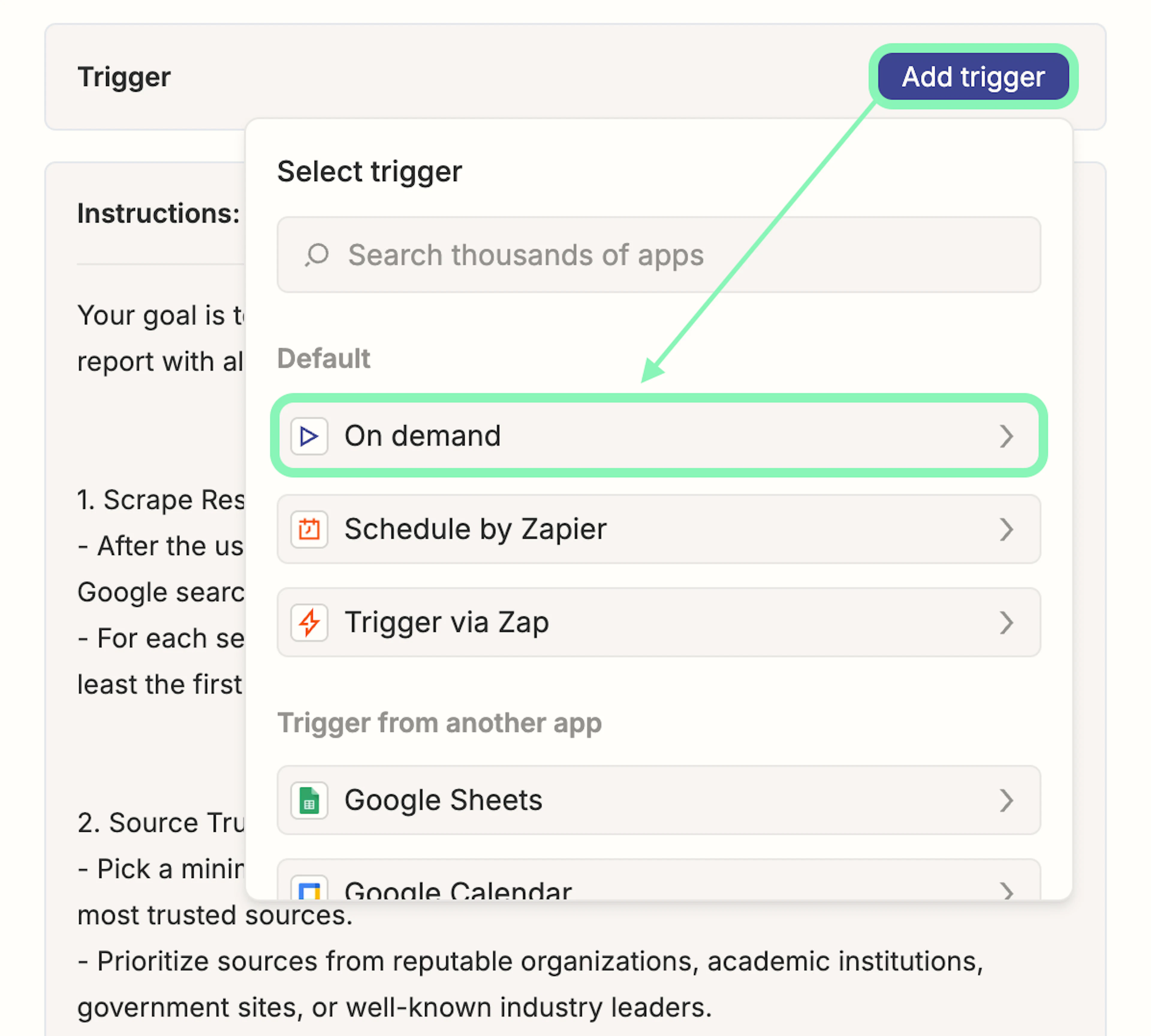 Adding the "On demand" trigger