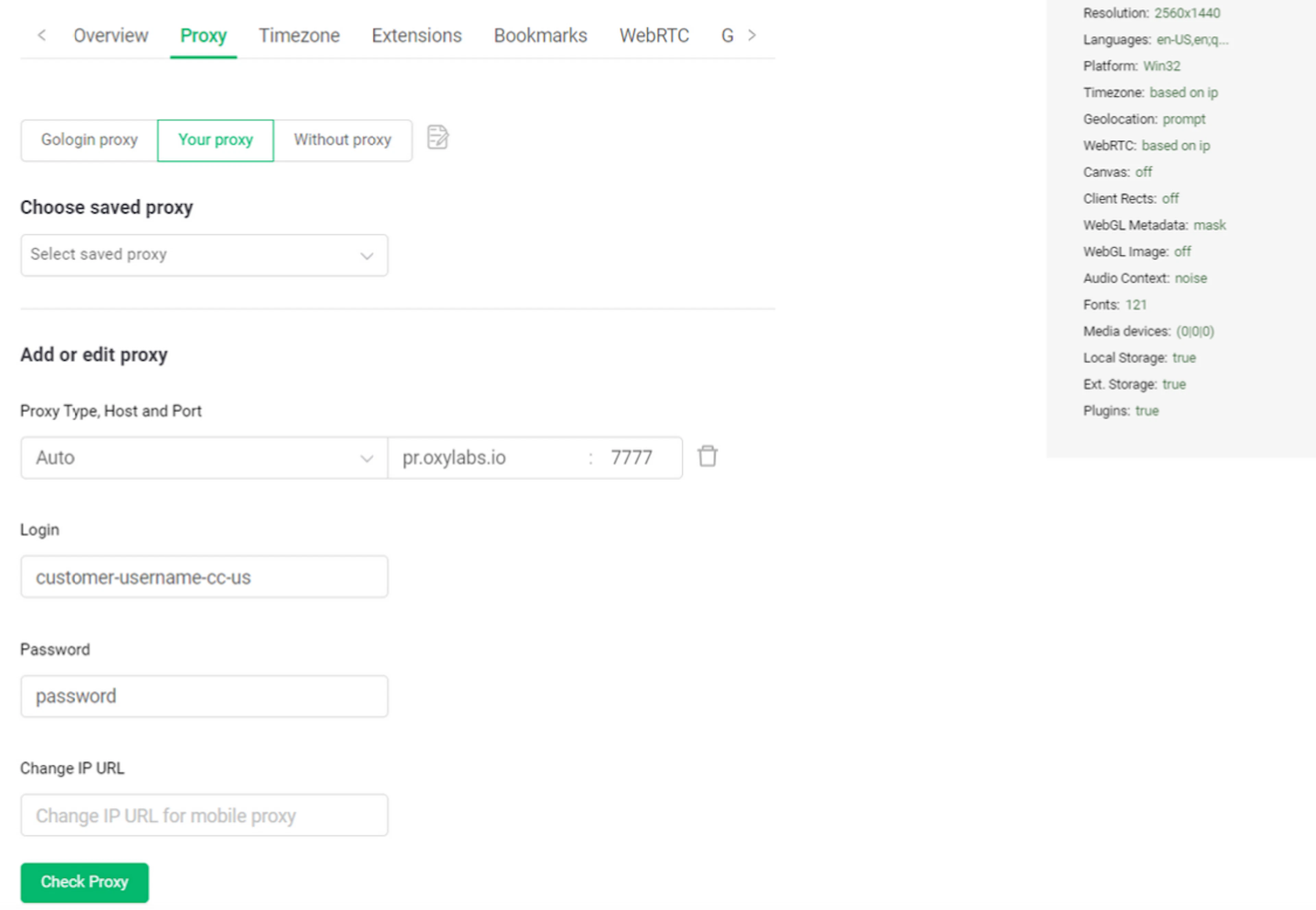 GoLogin with Oxylabs residential proxies