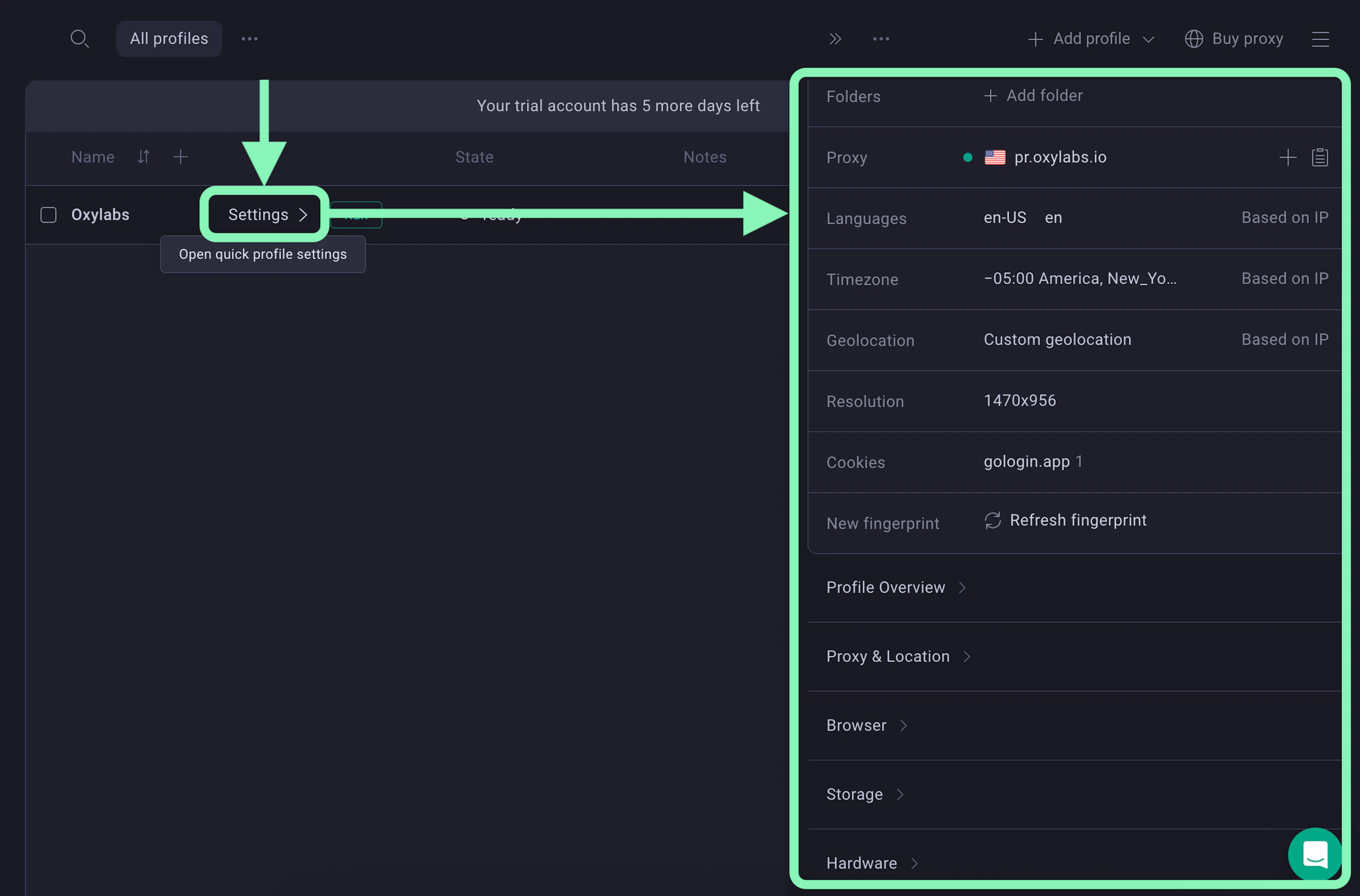 Browser fingerprinting configuration on GoLogin