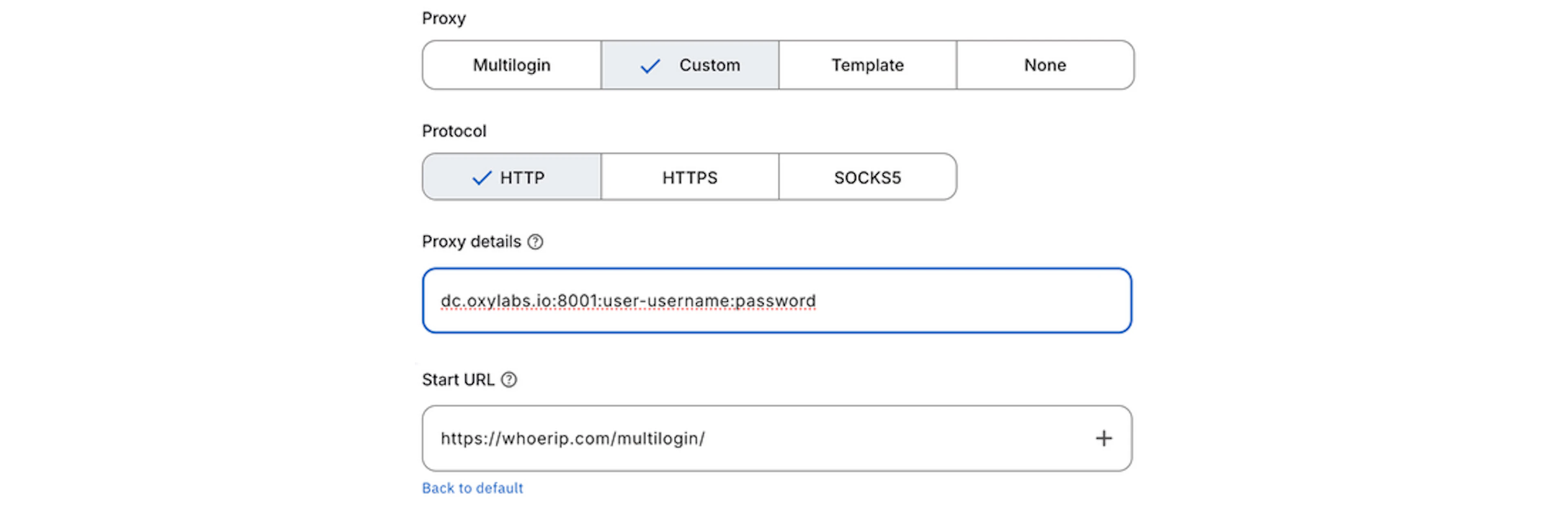 Oxylabs datacenter proxy details on Multilogin