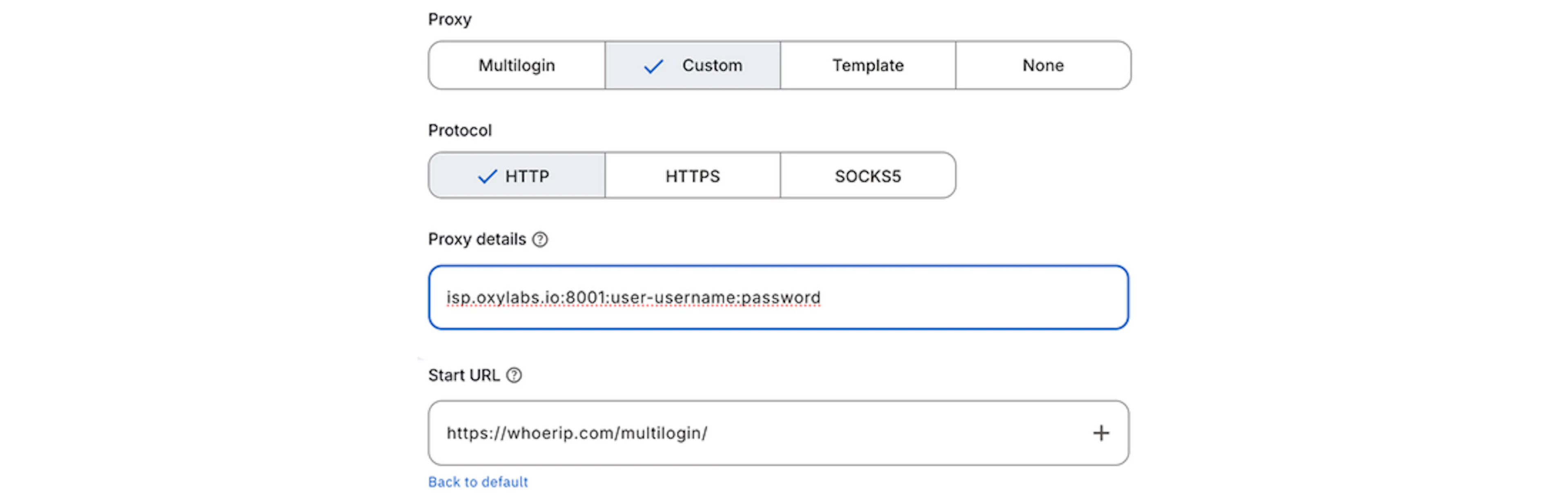 Oxylabs IPS proxy details on Multilogin