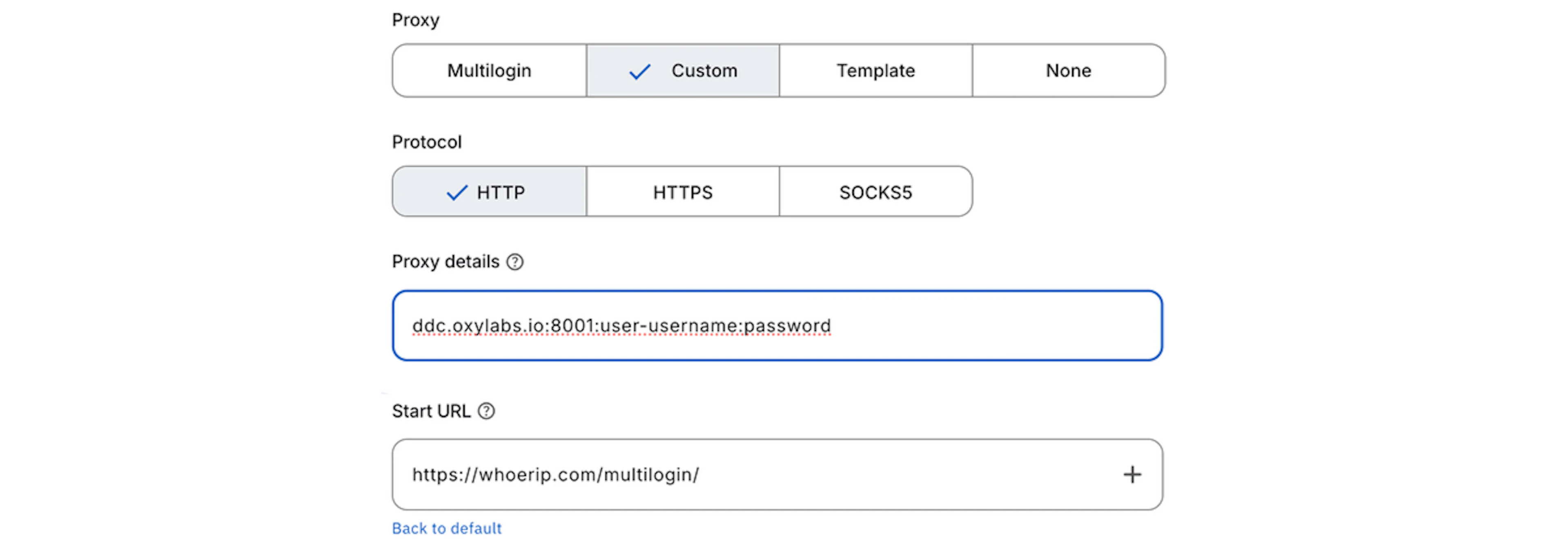 Oxylabs self-service datacenter proxy details on Multilogin
