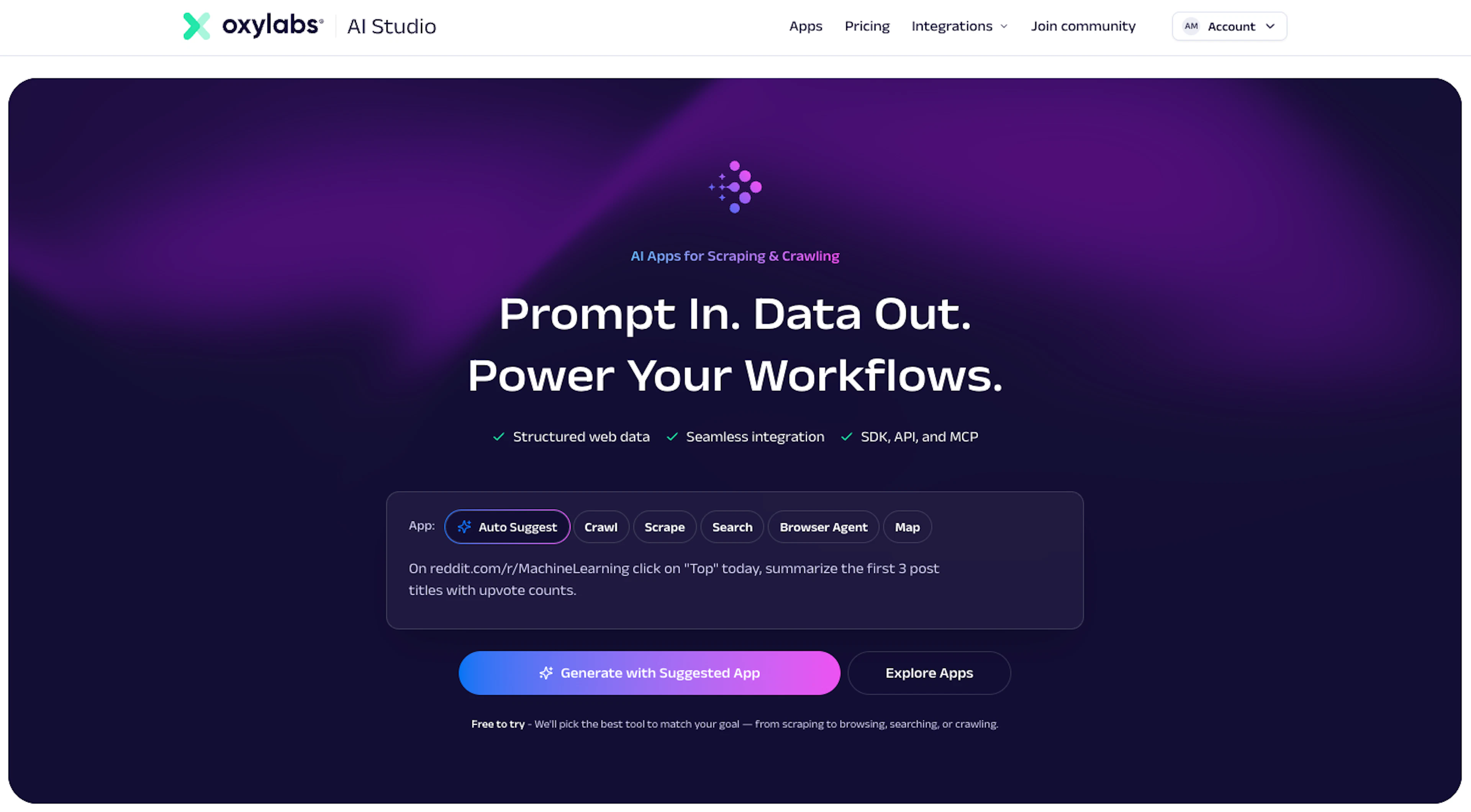 Oxylabs AI Studio, natural language no code web scraping solution