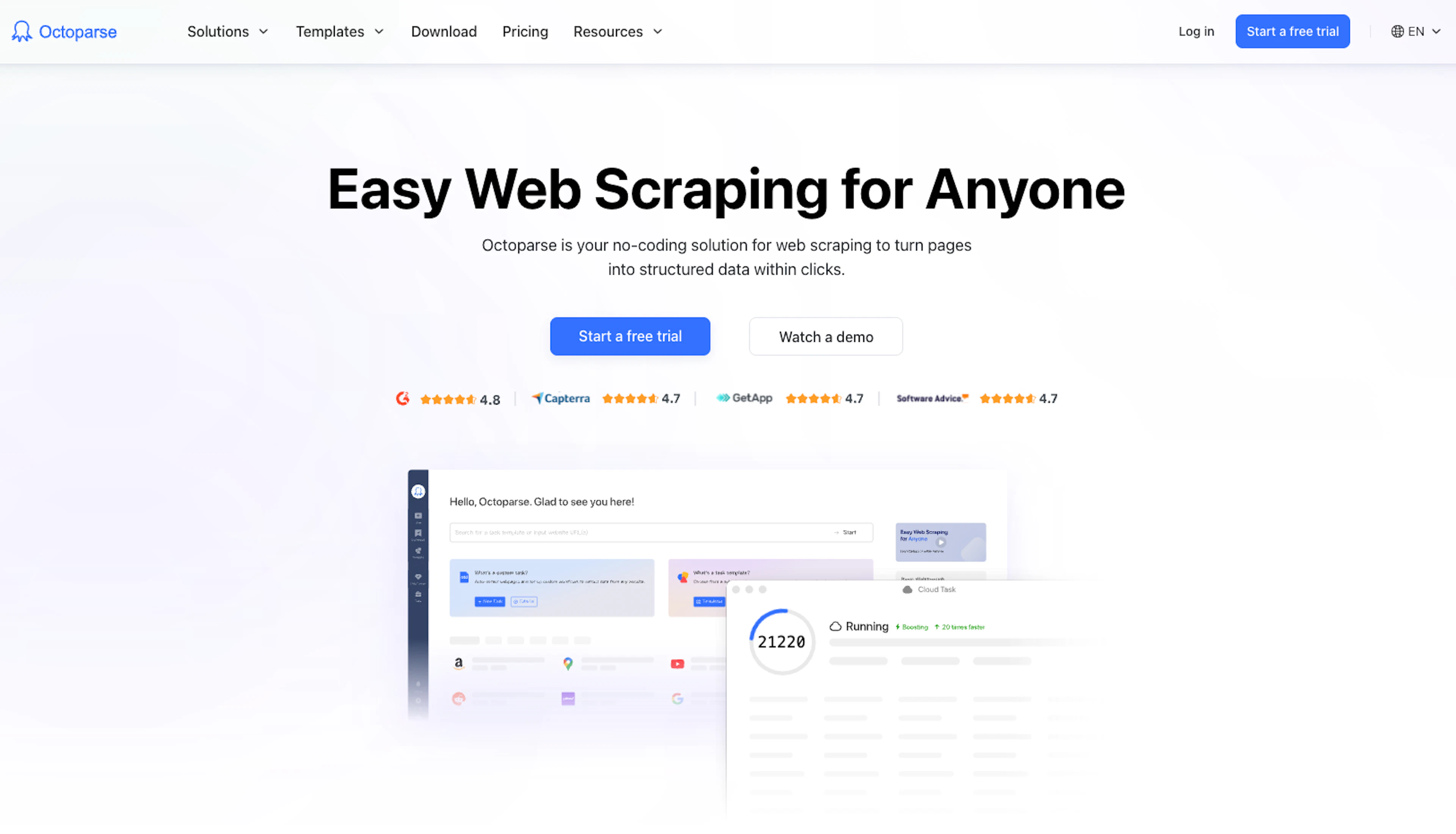 Octoparse, point-and-click no code data extraction tool