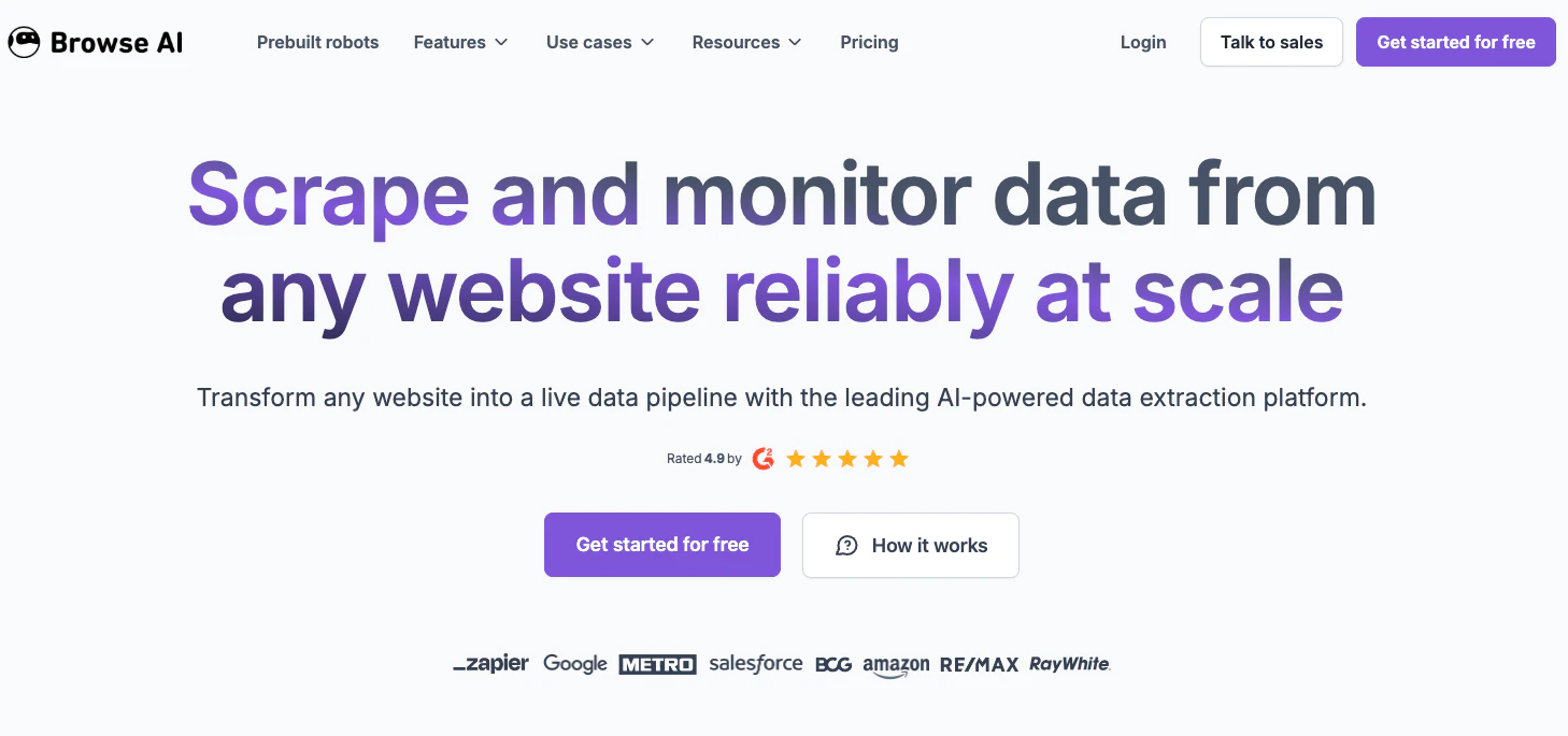 Browse AI, no code web scraper built by recording your actions