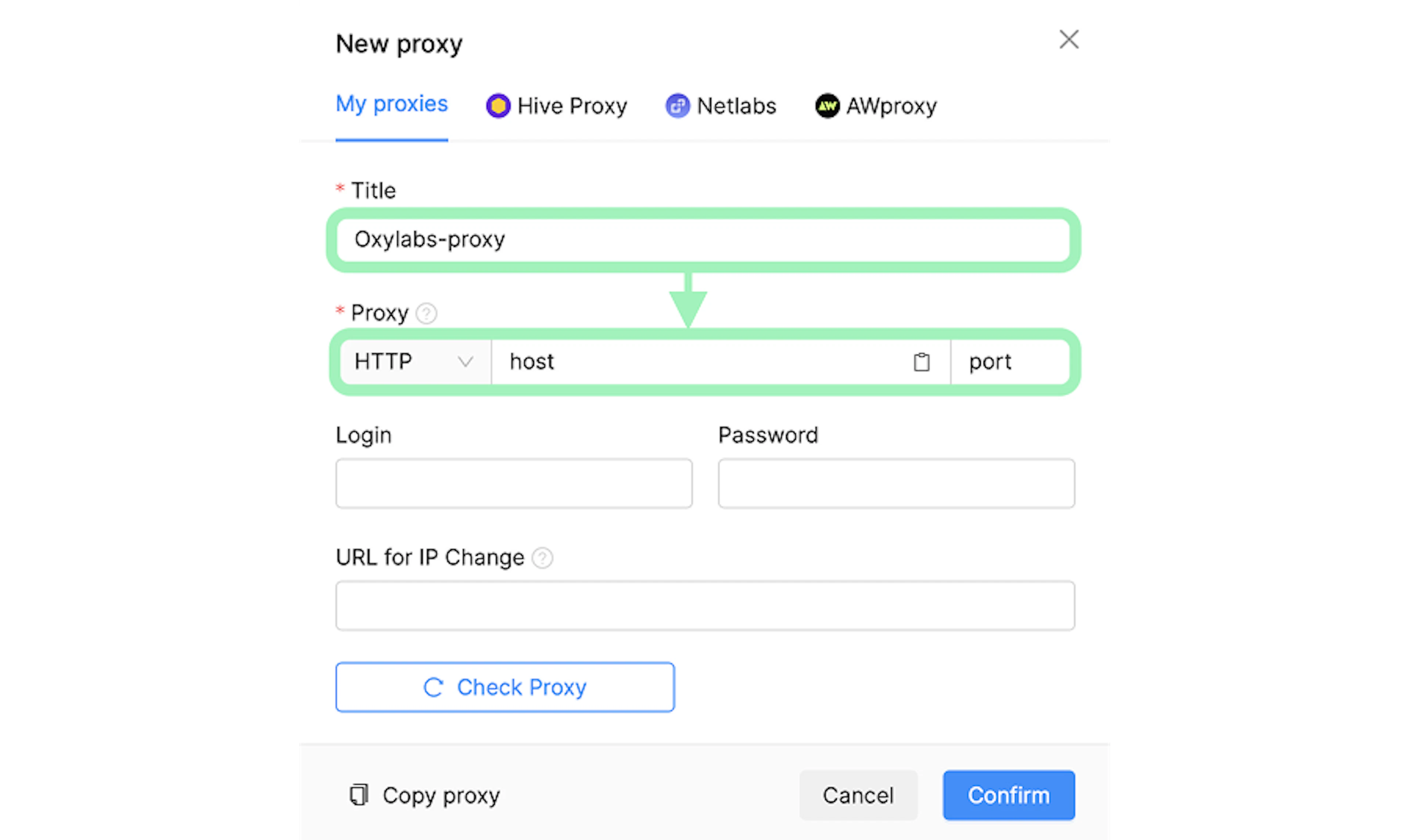Adding proxy details to Octo Browser