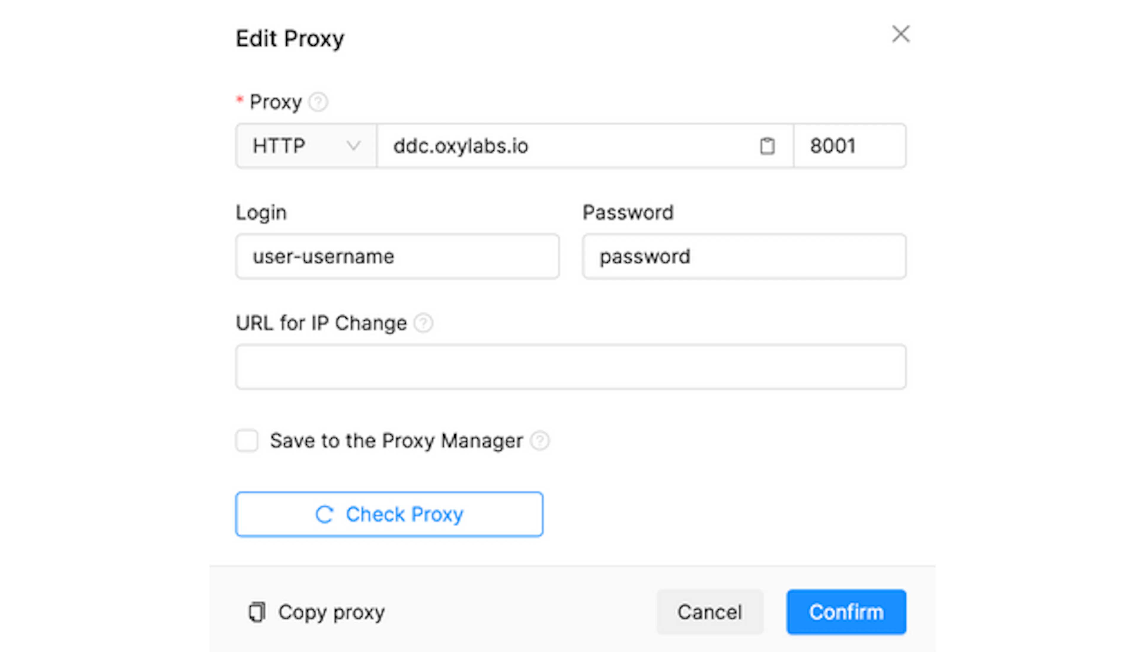 Oxylabs Self-Service Dedicated Datacenter Proxy details for Octo Browser