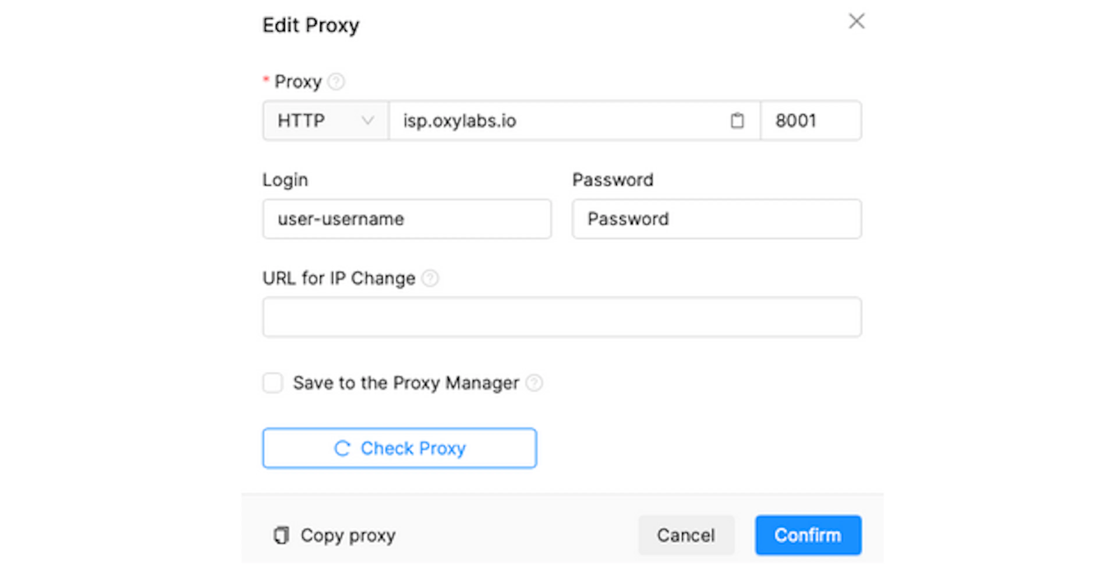 Oxylabs ISP Proxy details for Octo Browser
