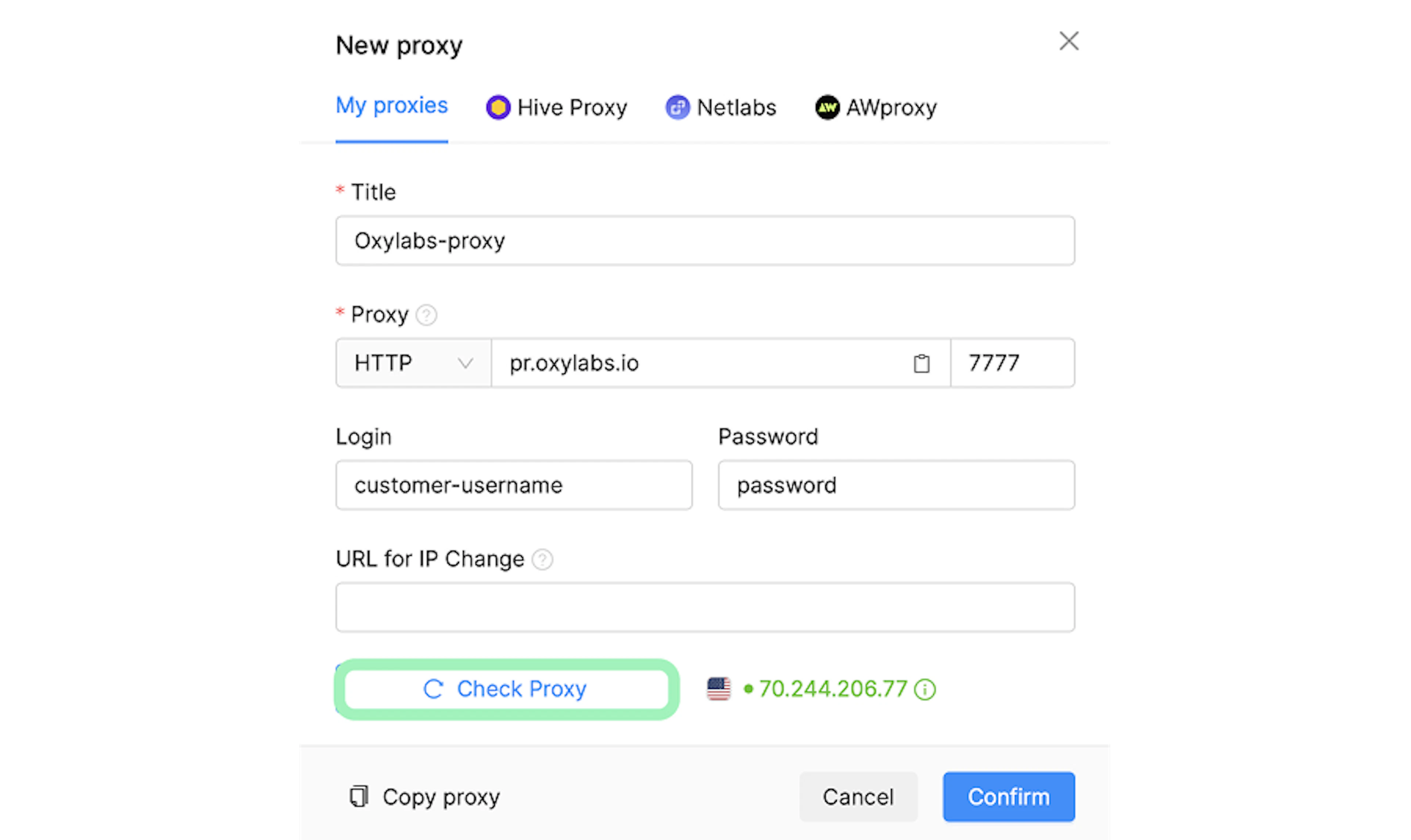 Test Oxylabs proxy connection in Octo Browser proxy setup